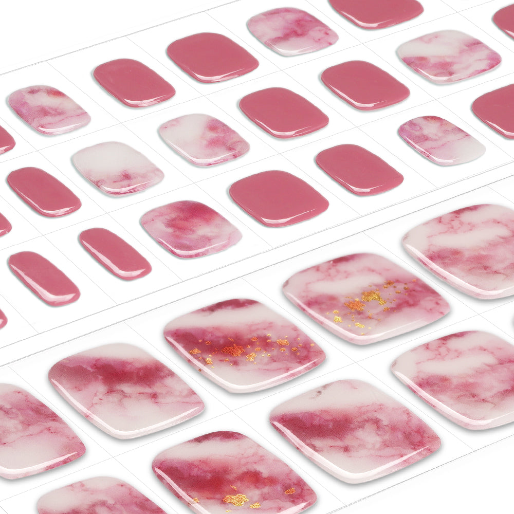 Rosy Pink Marble with White Summer Pedicure Gel Nail Stickers | Bold and Beautiful - 3619 | Danni & Toni