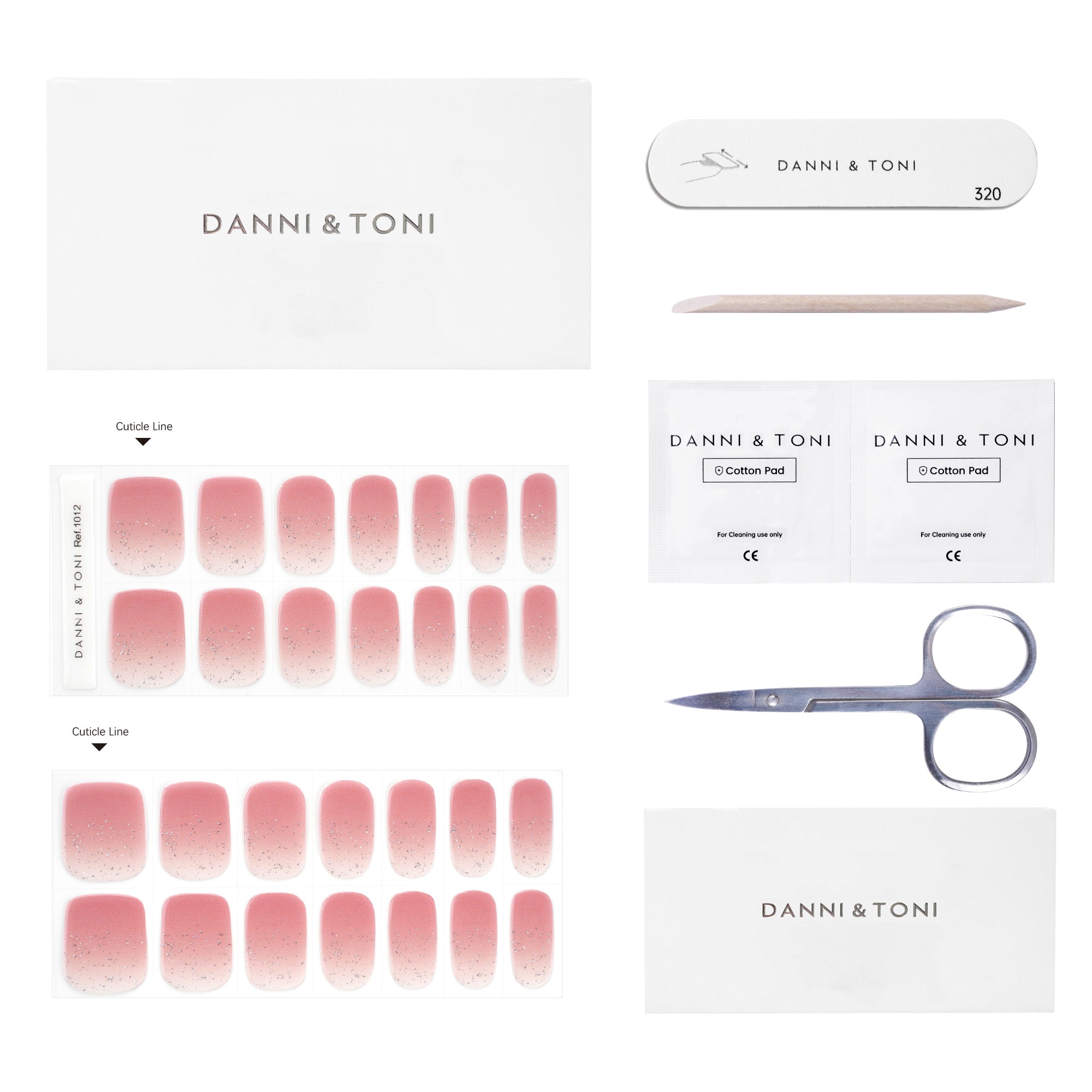 Elegant Pink Ombré Sparkle Semi Cured Gel Nail Strips | Rosy Cheeks - 1012