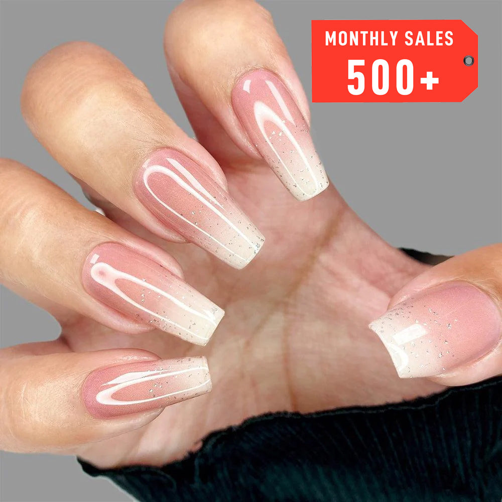 Elegant Pink Ombré Sparkle Semi Cured Gel Nail Strips | Rosy Cheeks - 1012