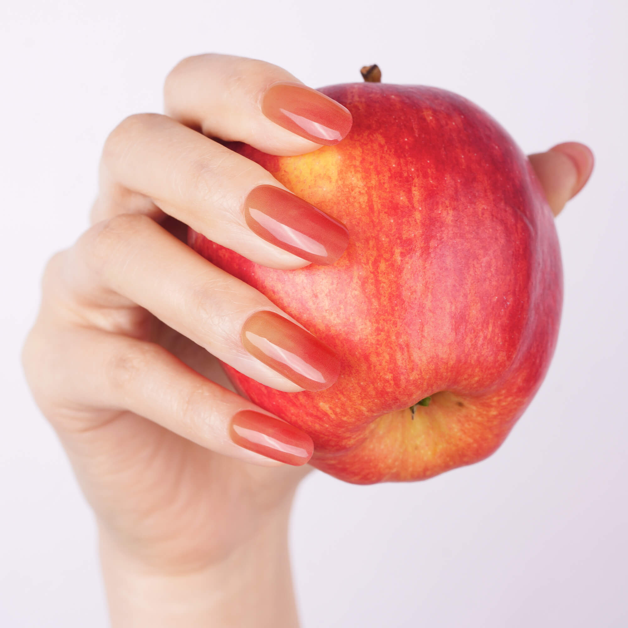 Red & Peach Cat-Eye Semi-Cured Gel Nail Strips | Apple Veil - 2715