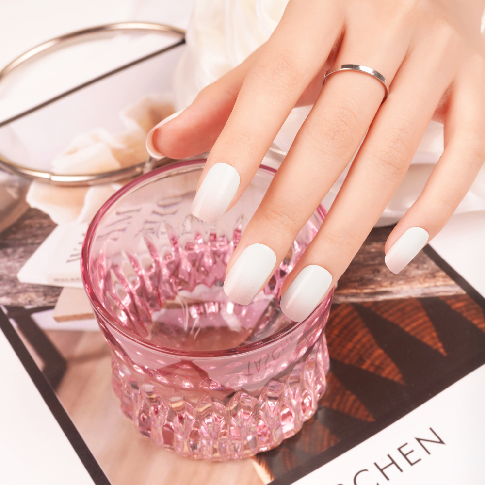 Soft and Gentle Pink & White Ombre Gel Nail Strips | Aria, Best Sellers | Danni & Toni 