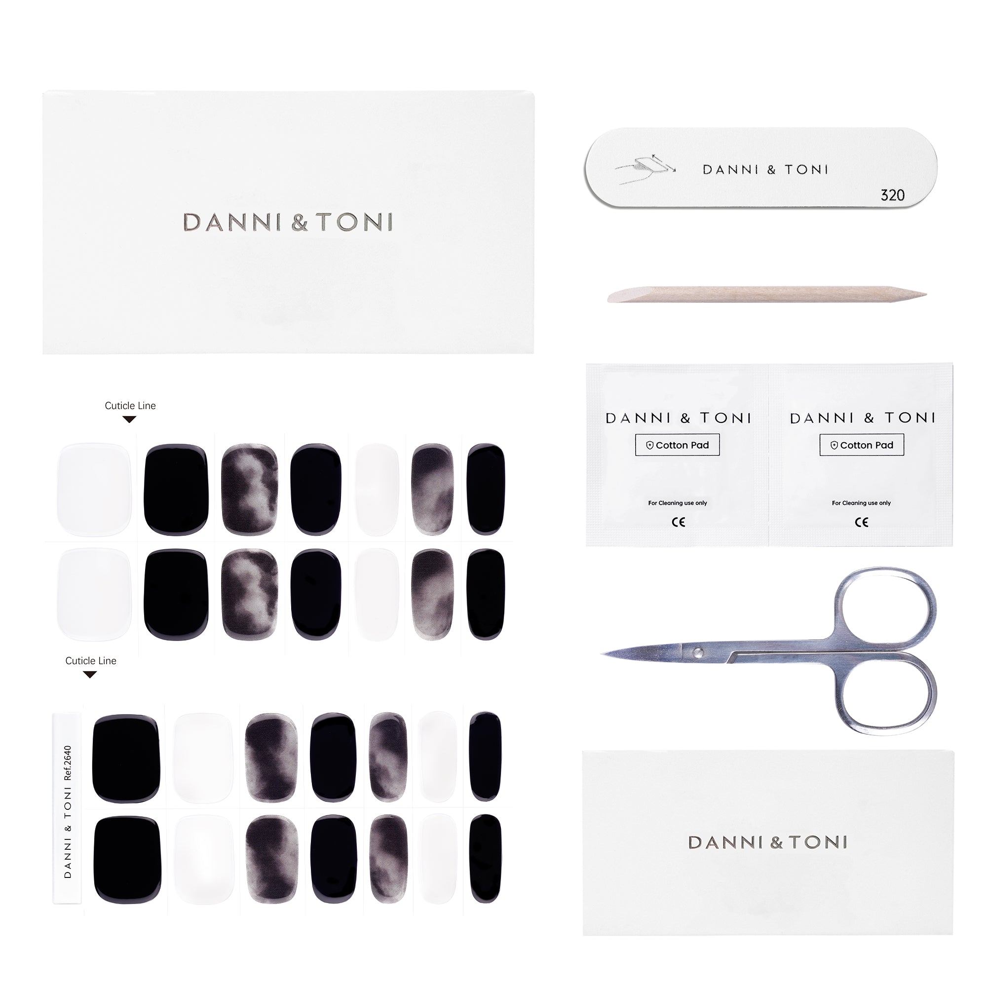 Black, White & Marble Semi-Cured Gel Nail Strips | Monochrome Marble Chic - 2640