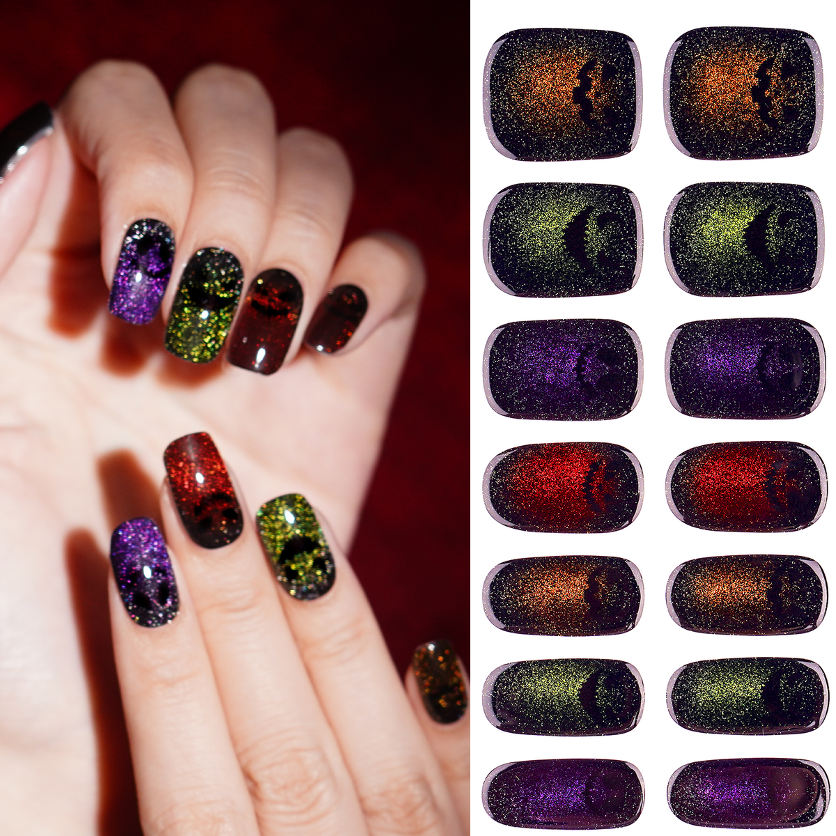 Creepy Multi-Color Halloween Semi-Cured Gel Nail Strips | Spooky Night - 2603