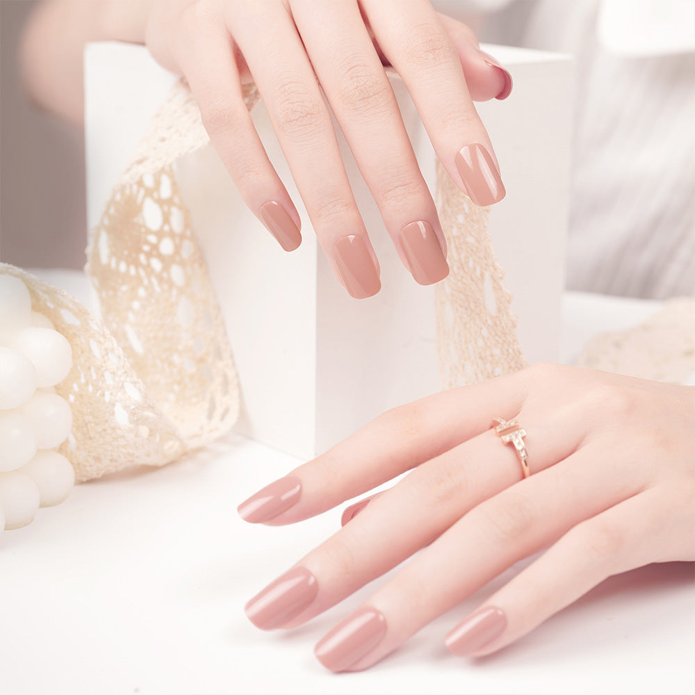 Classic Nude Coffin Semi Cured Gel Nail Strips | Blissful - 2387