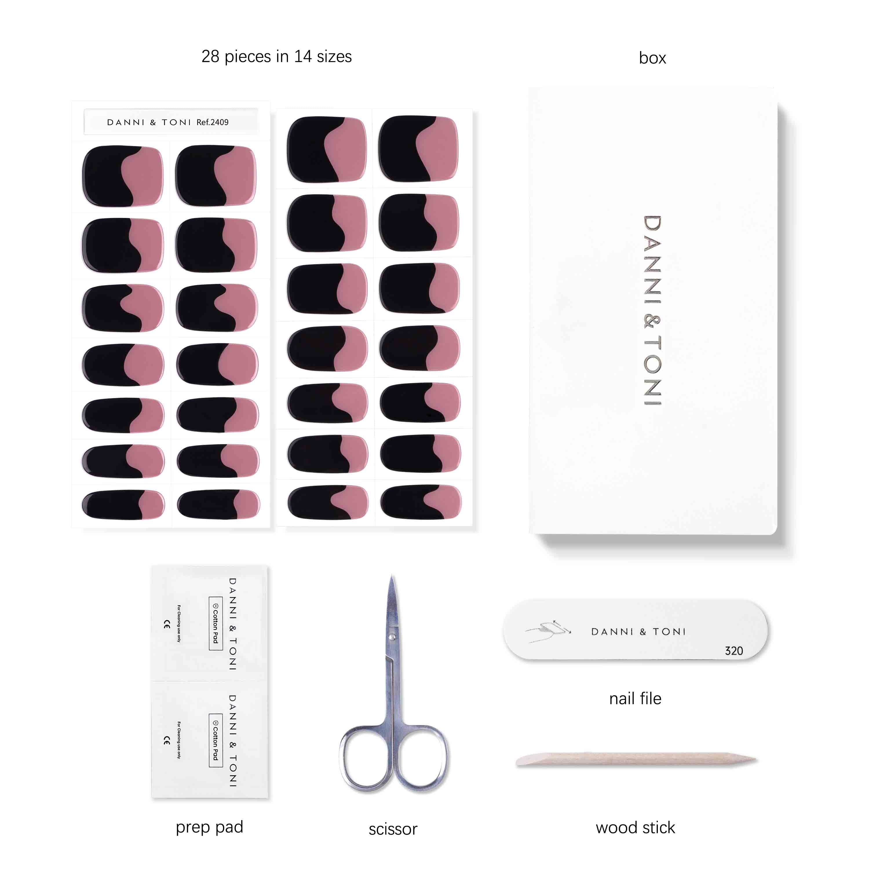 Pink Noir Duo-Tone Semi Cured Gel Nail Strips | Rolling Hills  - 2409