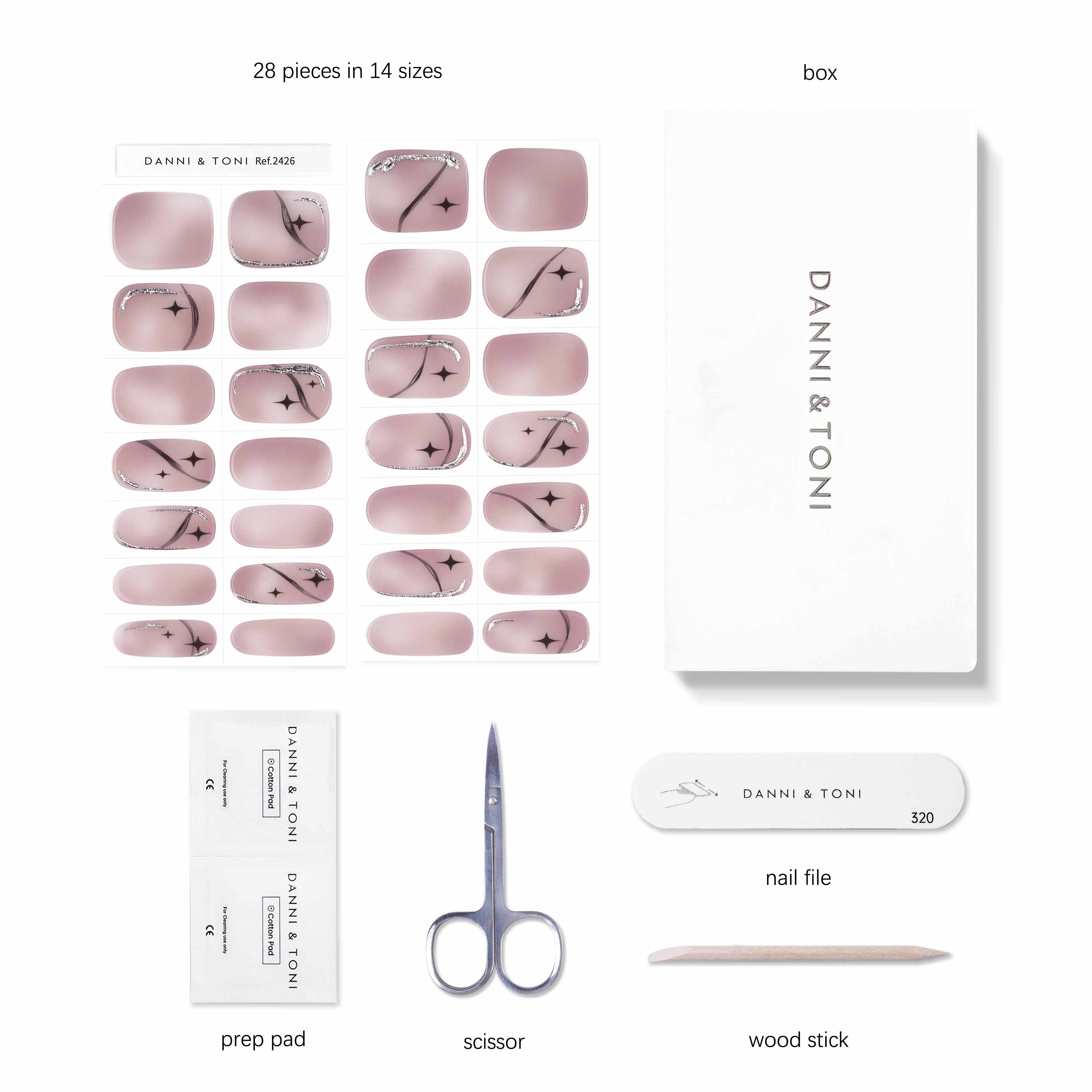 Mystical Purple, Stars & Silver Semi Cured Gel Nail Strips | Nebula - 2426