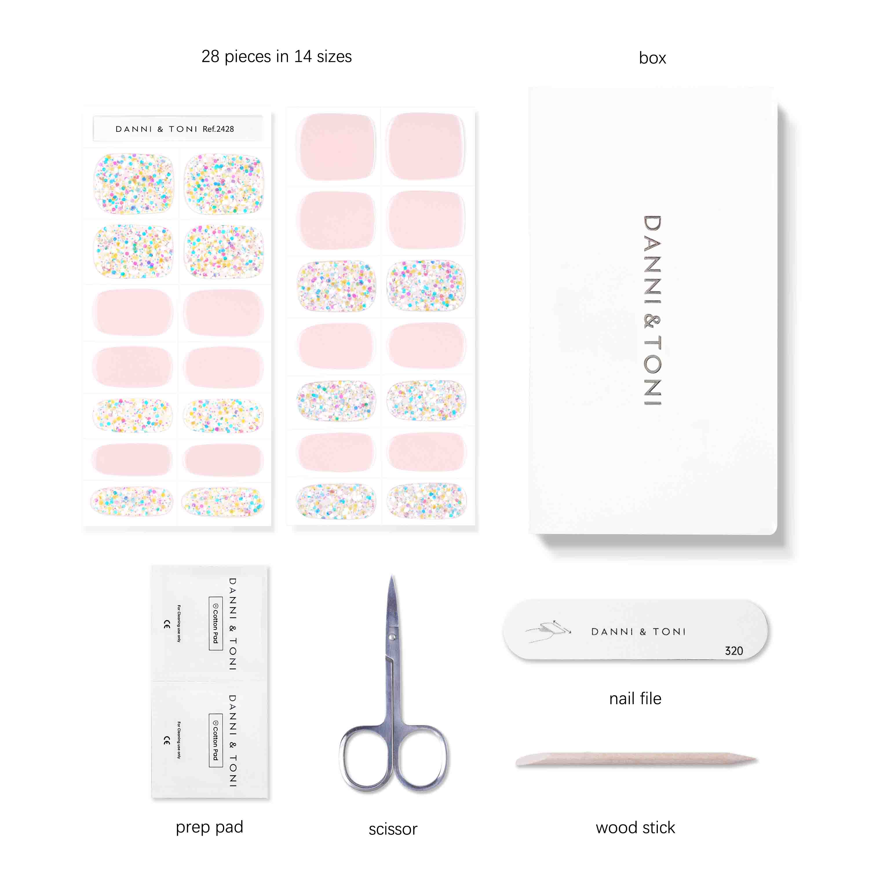 Soft Pink Pearl & Glitter Semi Cured Gel Nail Strips | Diamond Rush - 2428