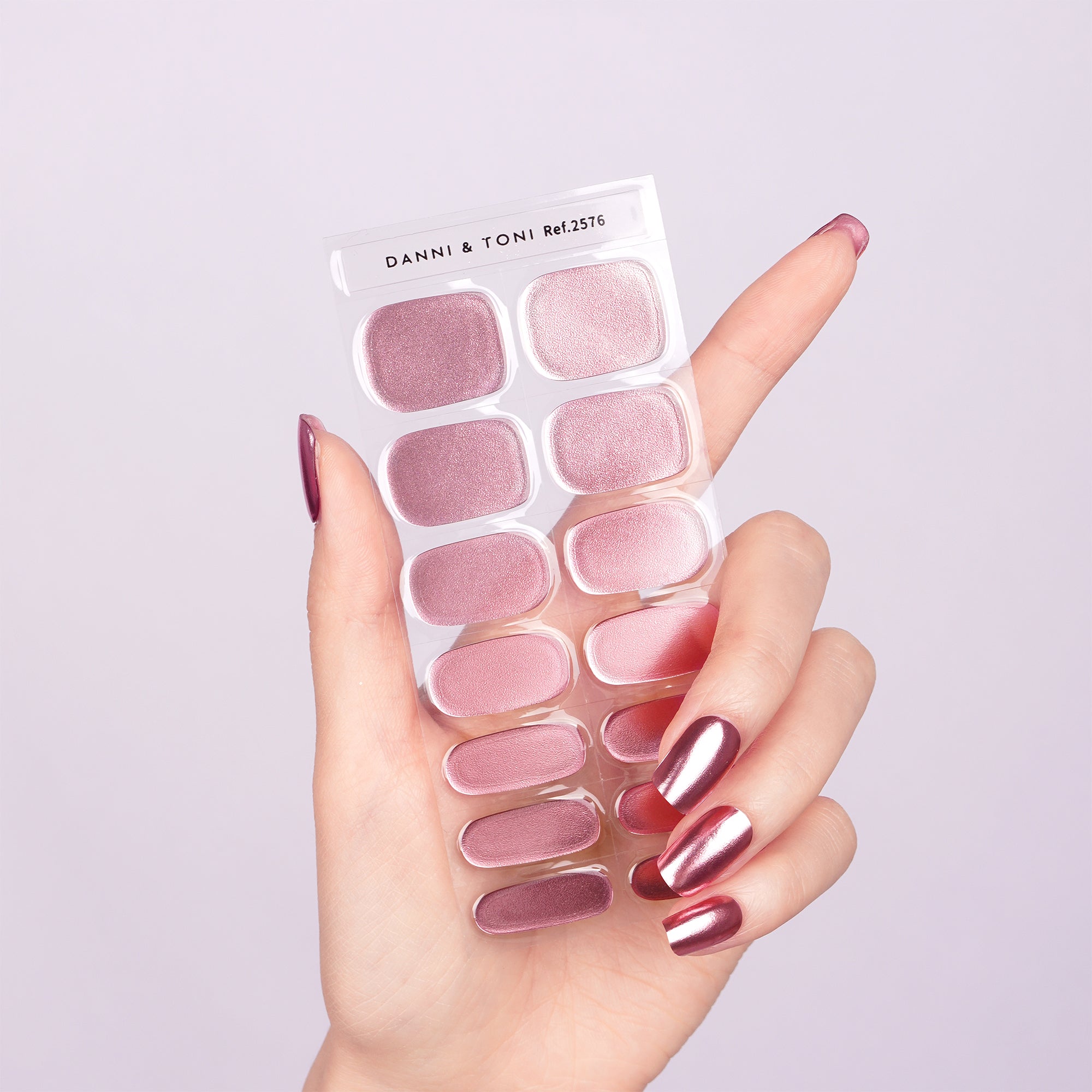 Luxurious Metallic Rose Gold Semi Cured Gel Nail Strips | Mirror Blush - 2576