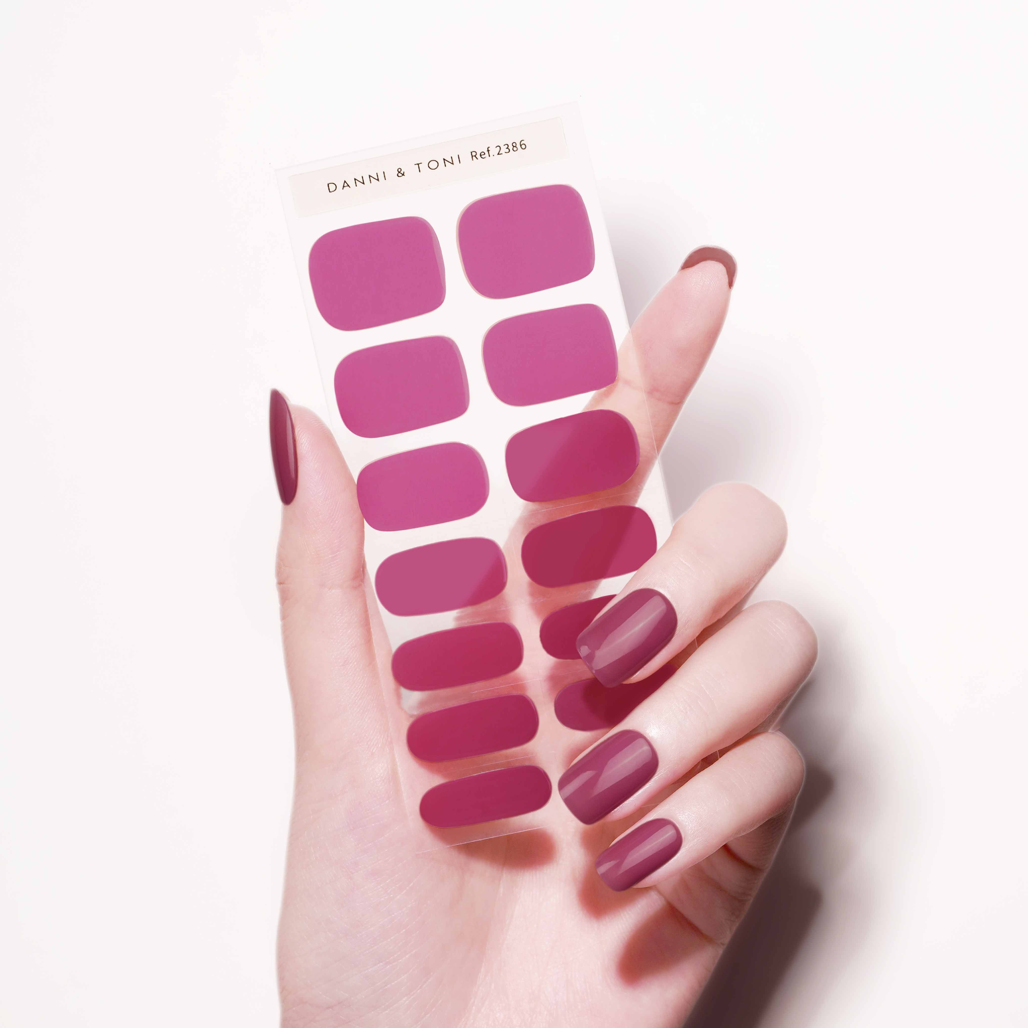 Elegant Burgundy Gloss Semi Cured Gel Nail Strips | Rosy Embrace - 2386