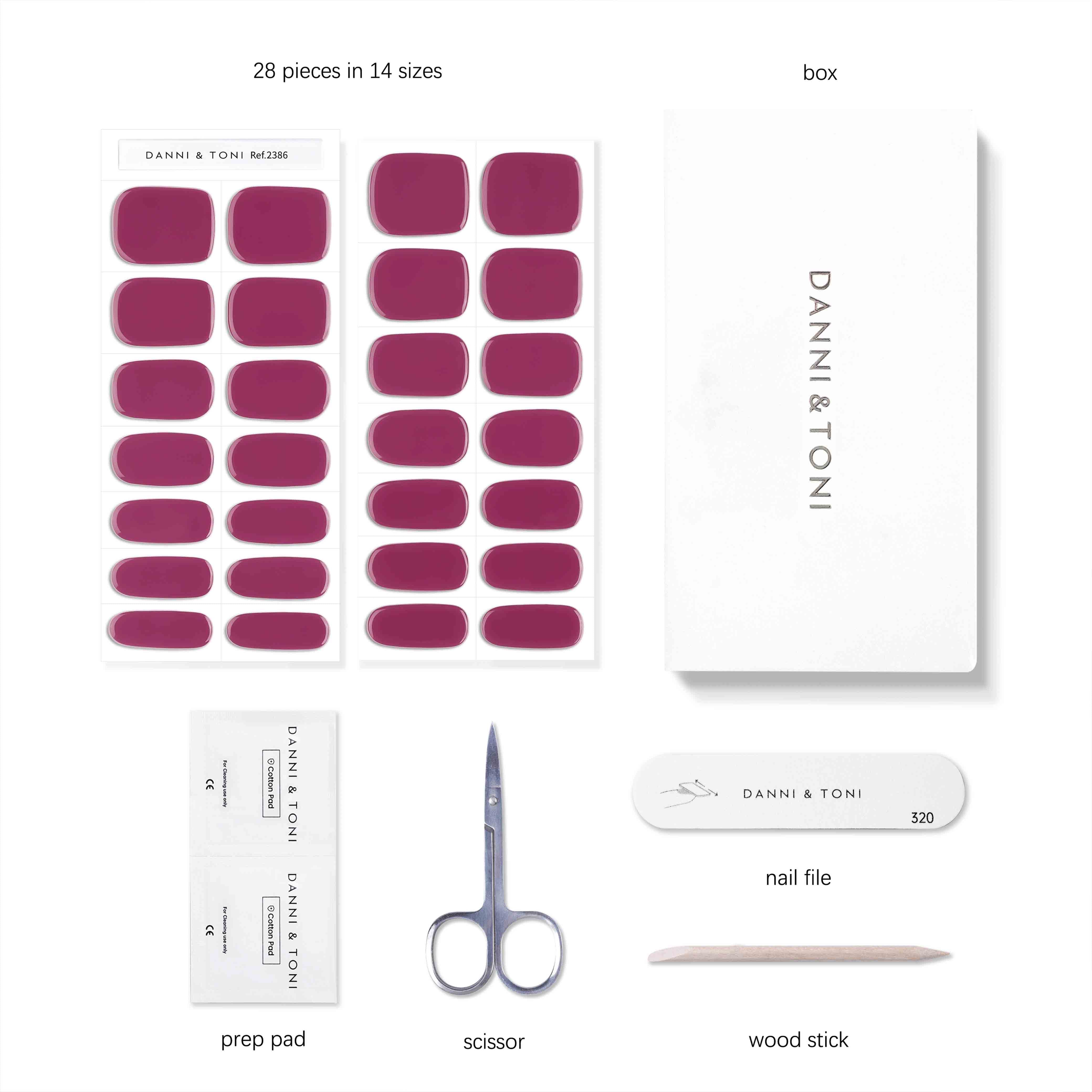 Elegant Burgundy Gloss Semi Cured Gel Nail Strips | Rosy Embrace - 2386