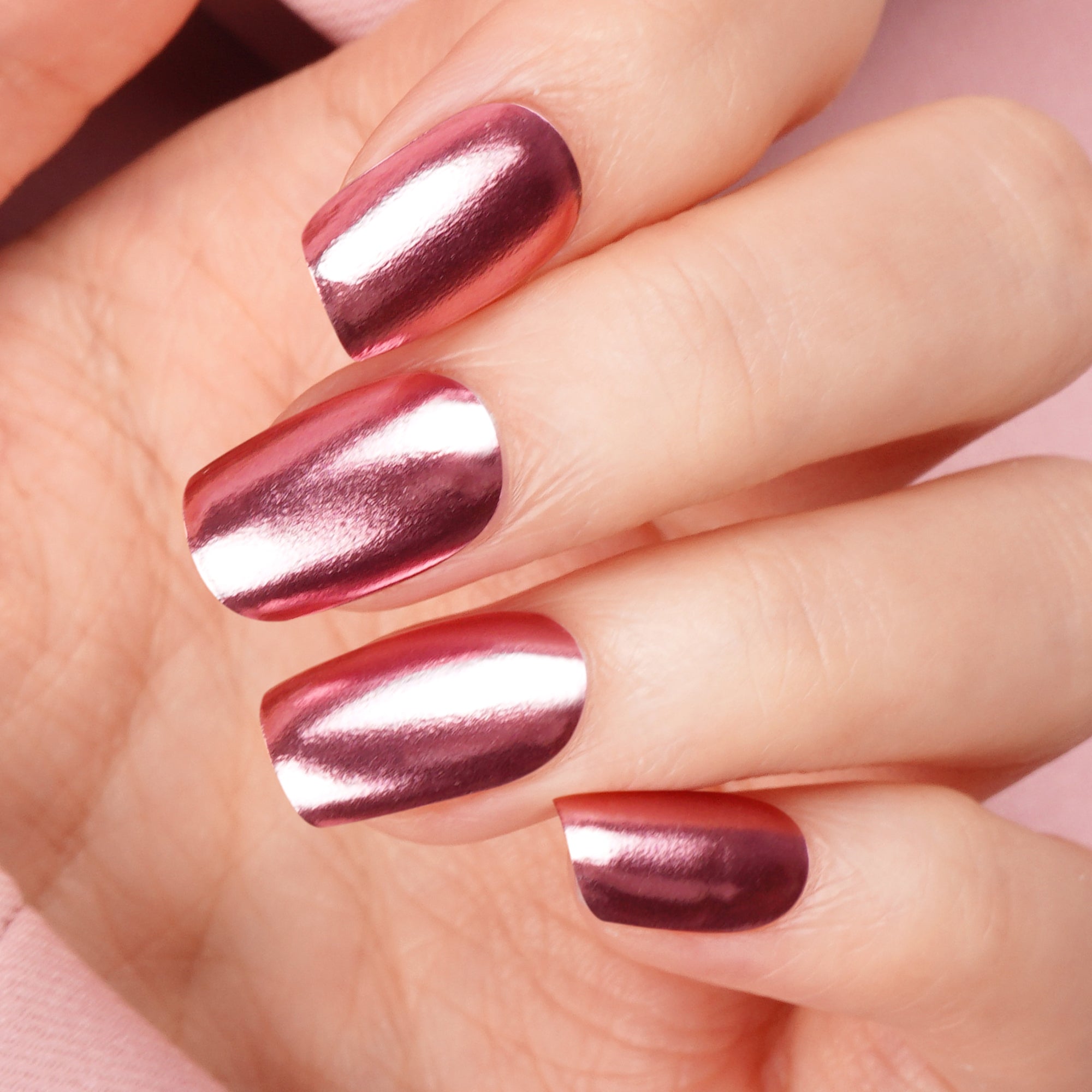 Luxurious Metallic Rose Gold Semi Cured Gel Nail Strips | Mirror Blush - 2576