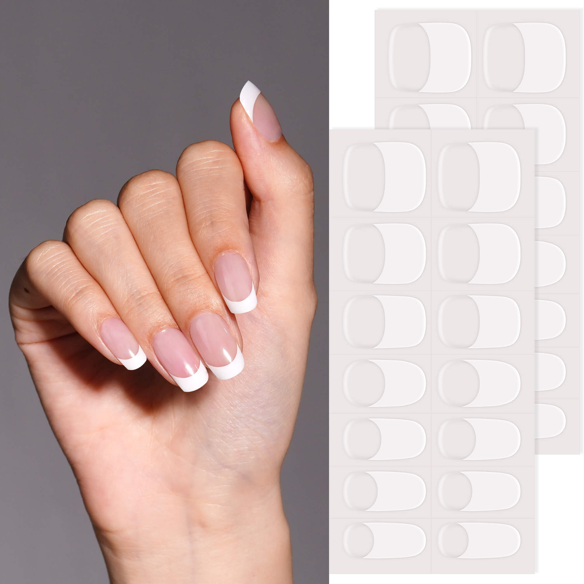 Classic French Tip Almond-Shaped Semi Cured gel nail strips | Crystal Frost - 2402