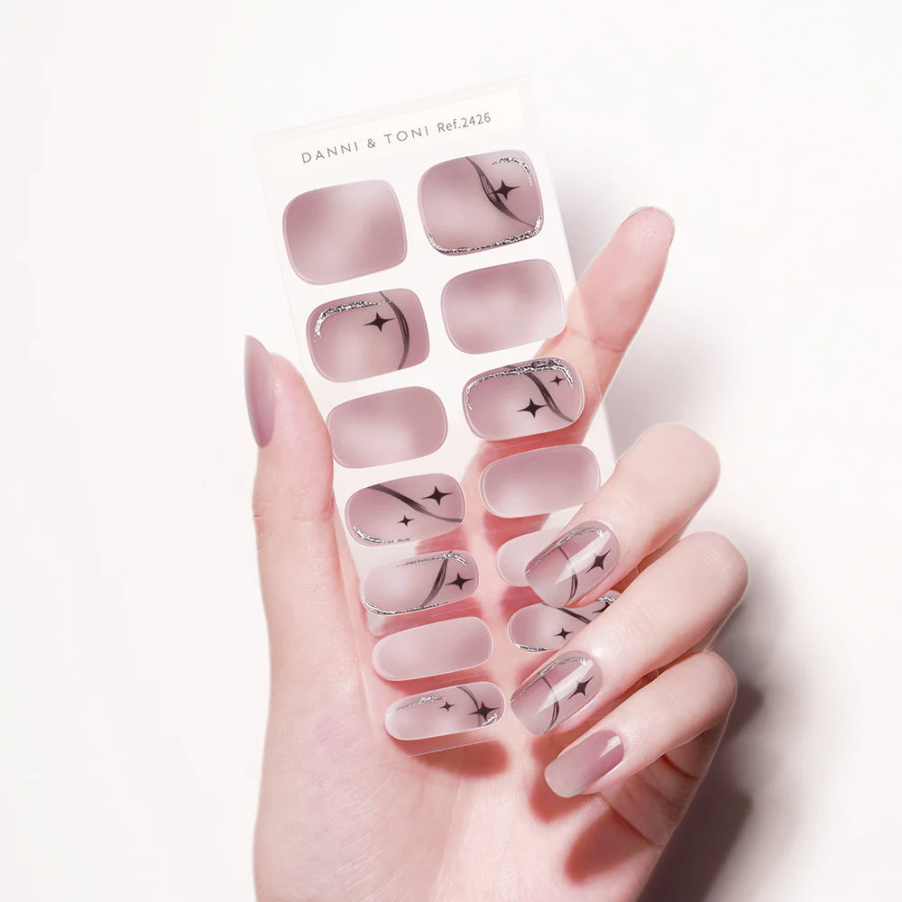 Mystical Purple, Stars & Silver Semi Cured Gel Nail Strips | Nebula - 2426