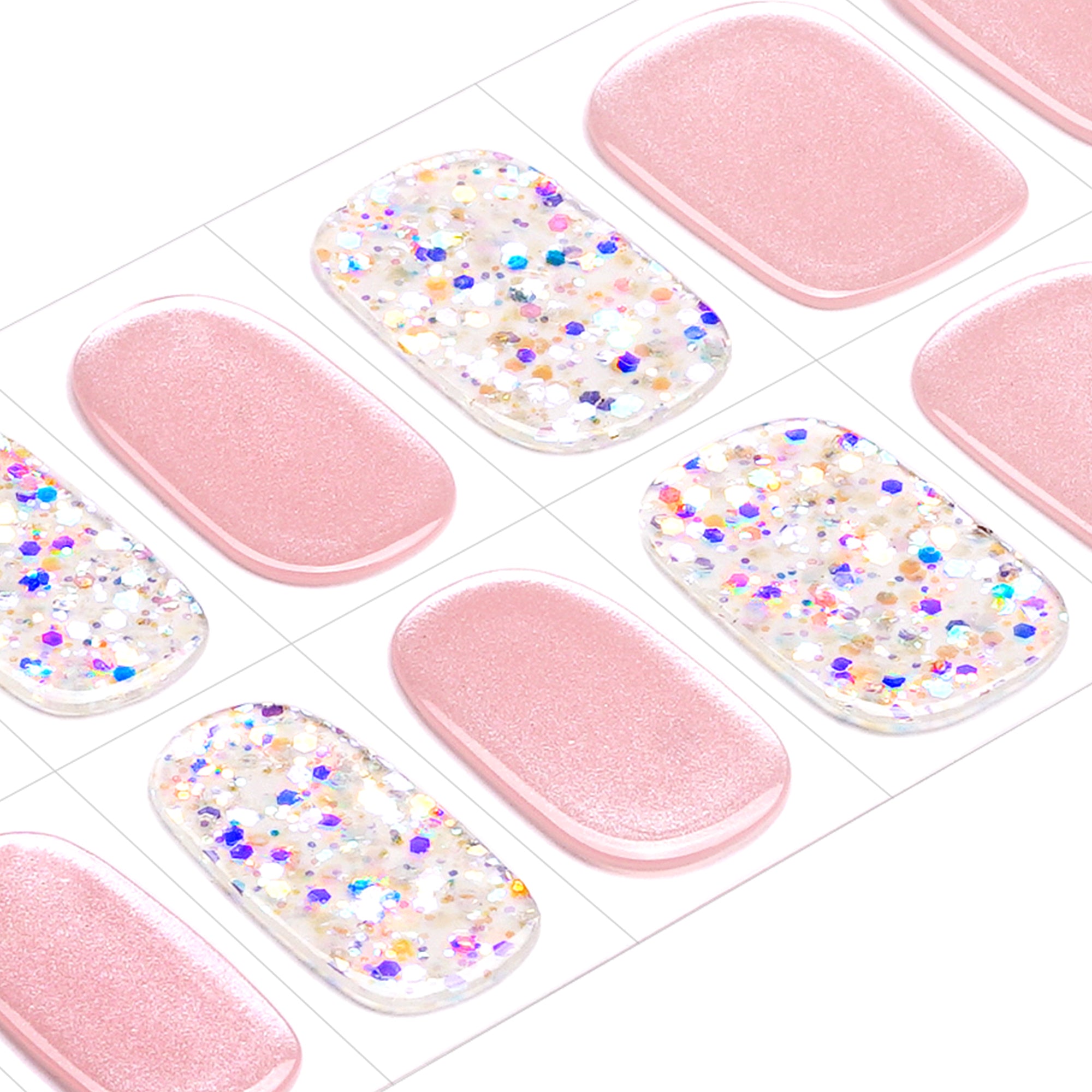 Soft Pink Pearl & Glitter Semi Cured Gel Nail Strips | Diamond Rush - 2428