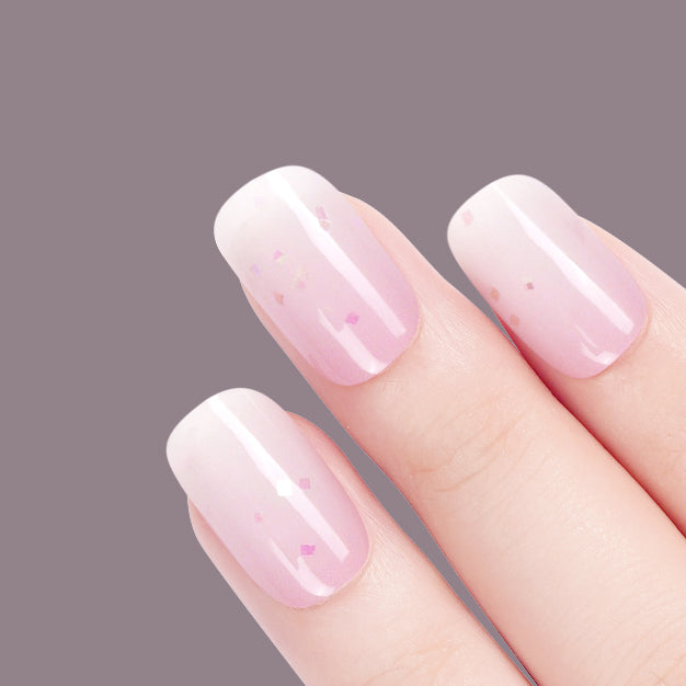 Pink Whisper Confetti Semi Cured Gel Nail Strips with Sheer Finish | Morning Dew - 2443
