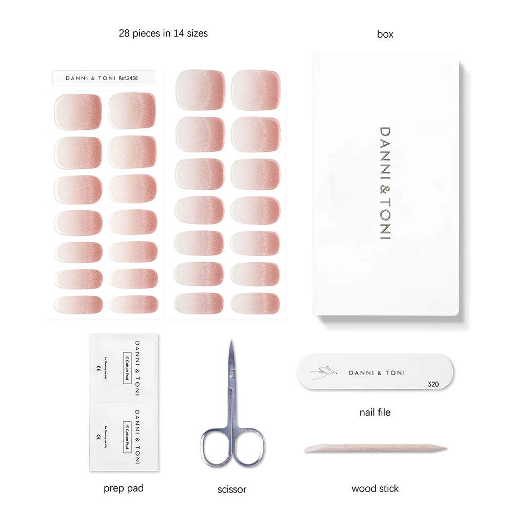 Elegant Shimmering Pink Semi-Cured Gel Nail Strips | Camille - 2548