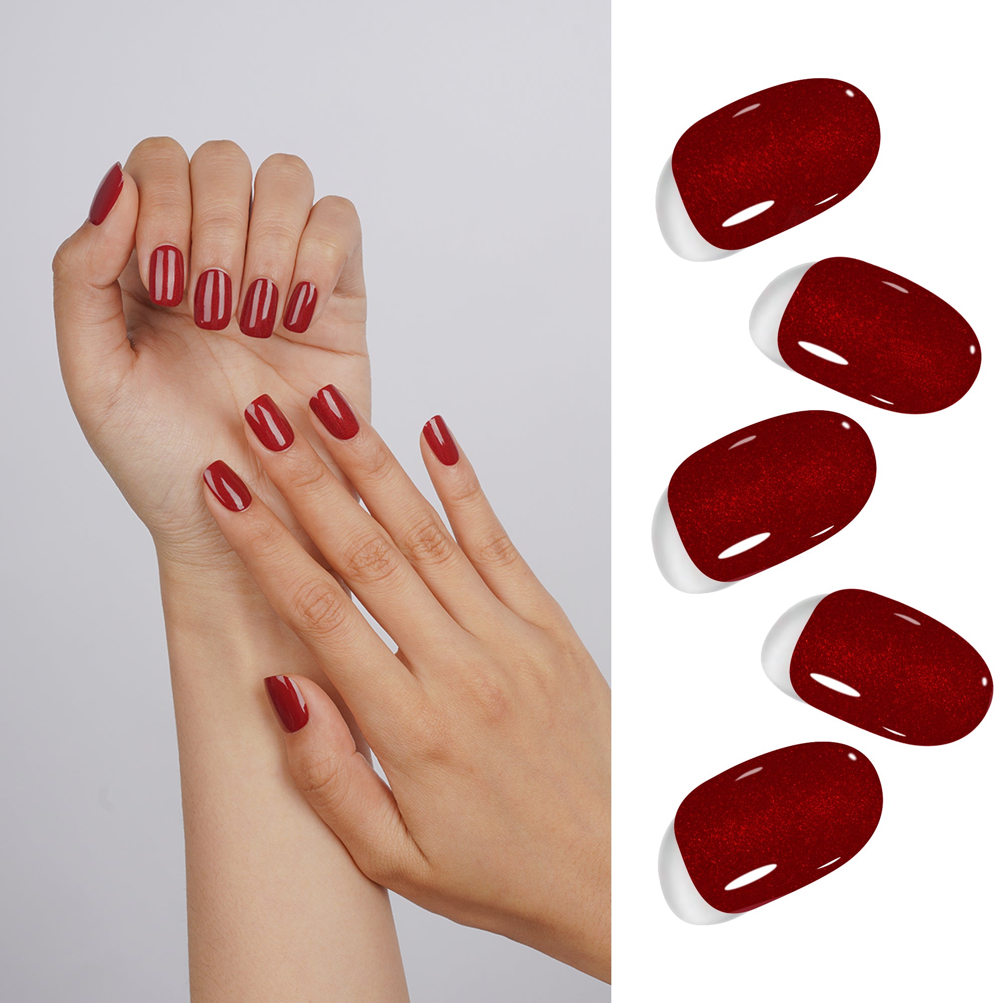Classic Red Glitter Semi Cured Gel Nail Strips | Garnet Gaze - 2586