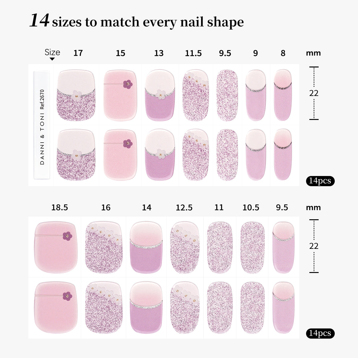 Purple & Pink Flower Mix Style Gel Nail Strips | Spring Whisper - 2670