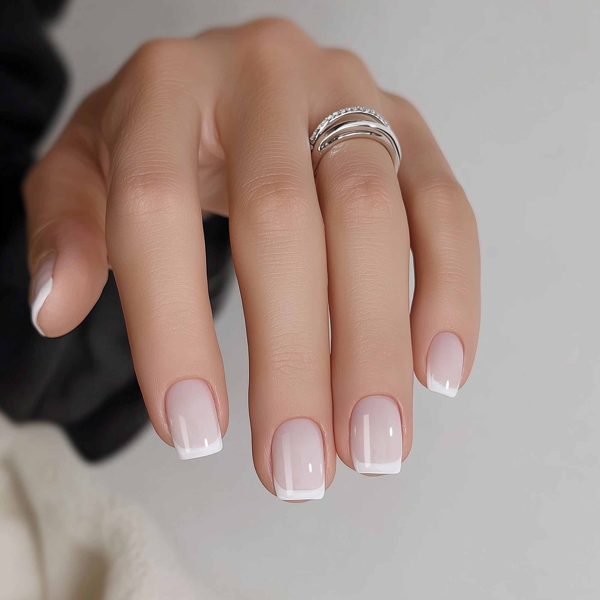 Frosted White French Elegance Semi-Cured Gel Nail Strips | Opal Veil -