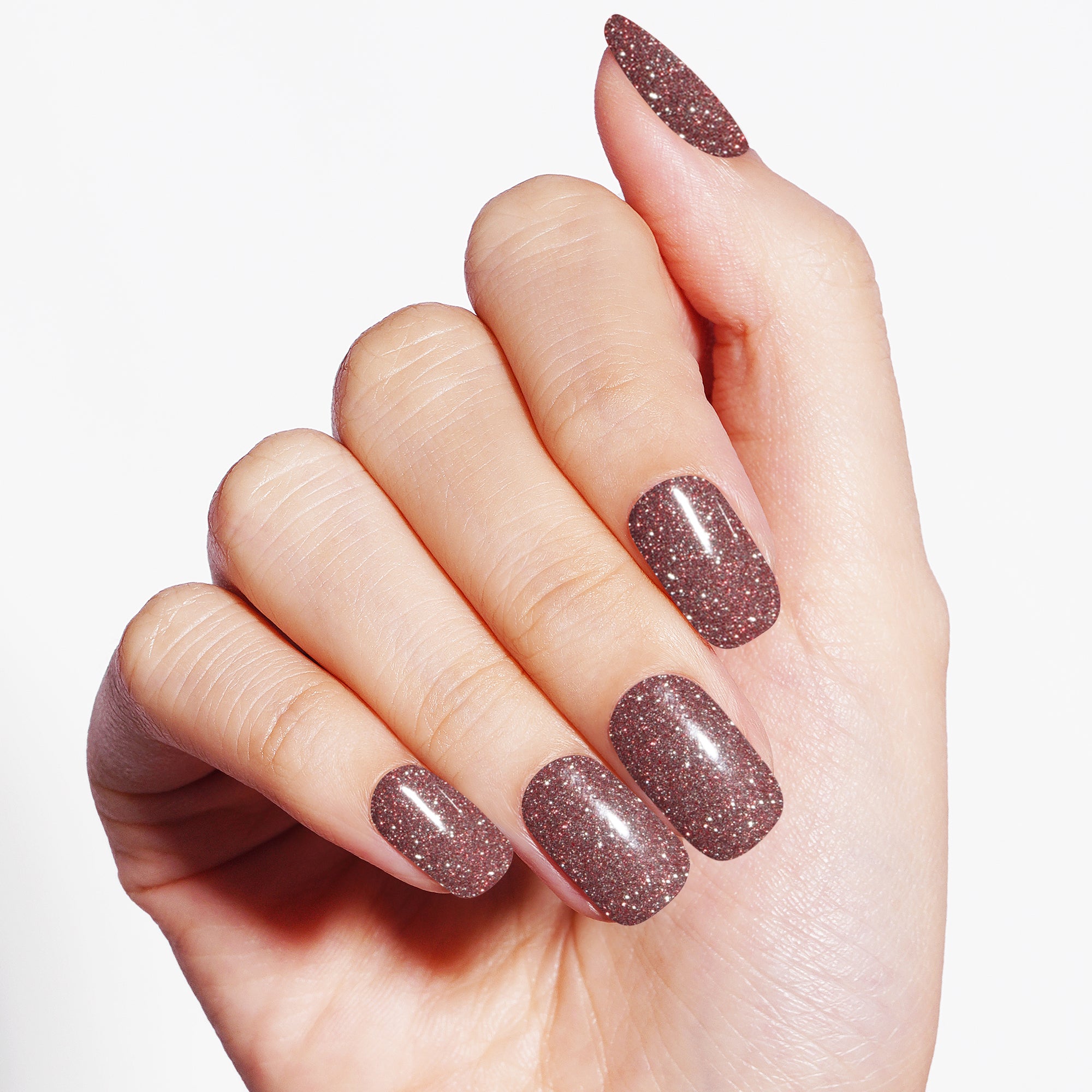 Glittering Coffee Brown Gel Nail Strips | Mocha Sparkle-2795