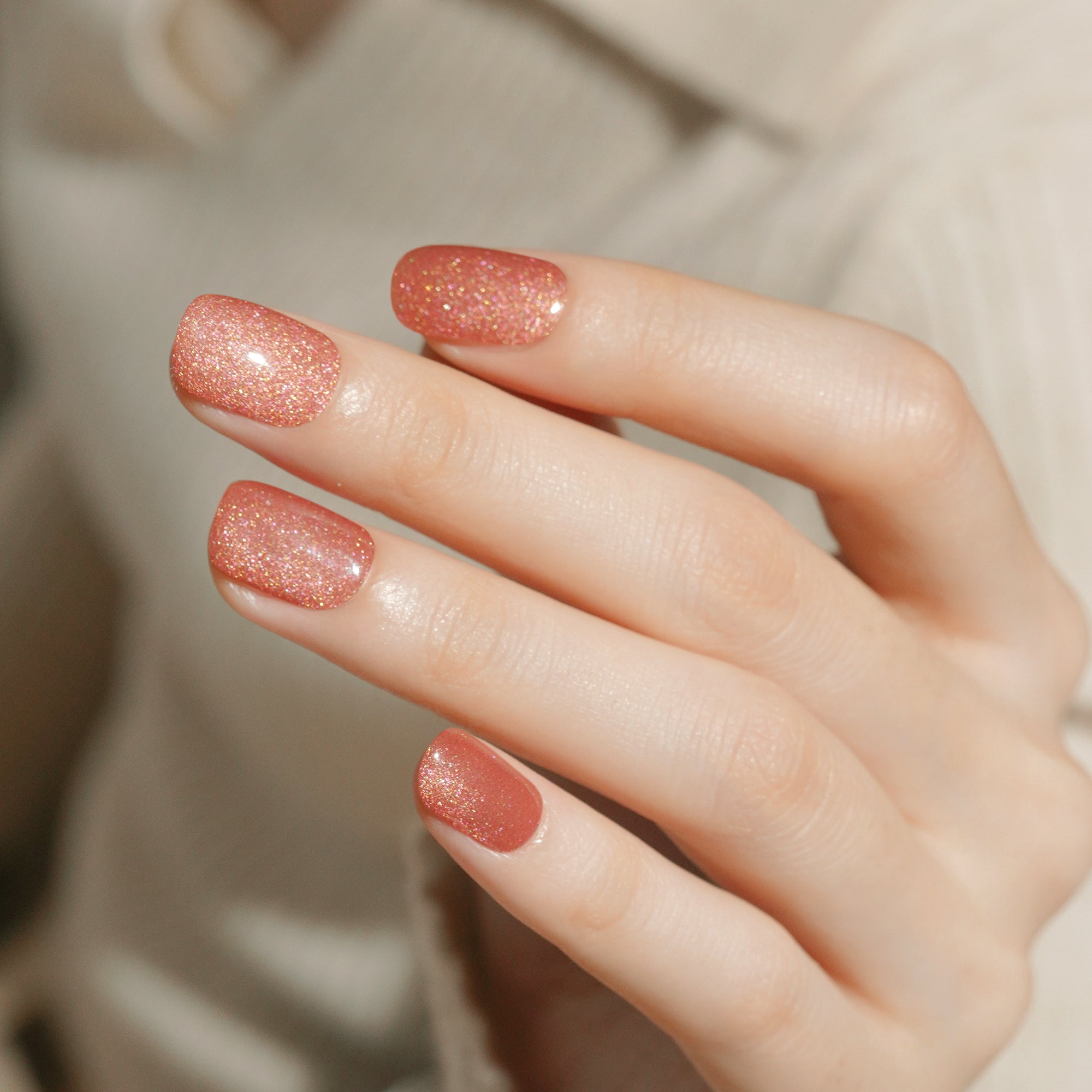 Shimmering Mocha Brown Gel Nail Strips | Cocoa Glint-2798