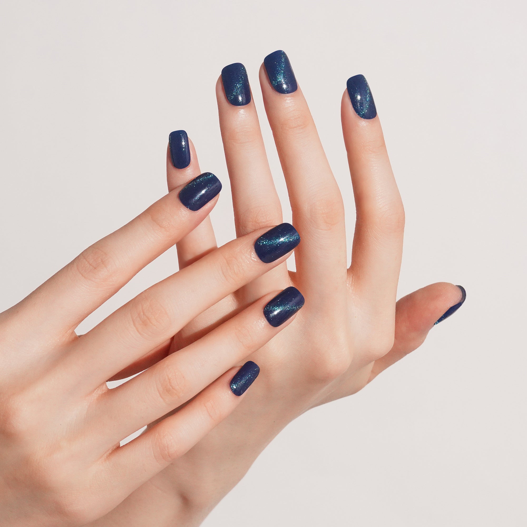 Deep Navy Blue Gel Nail Strips with Subtle Shimmer and Modern Elegance | Abyssal Glint-2833