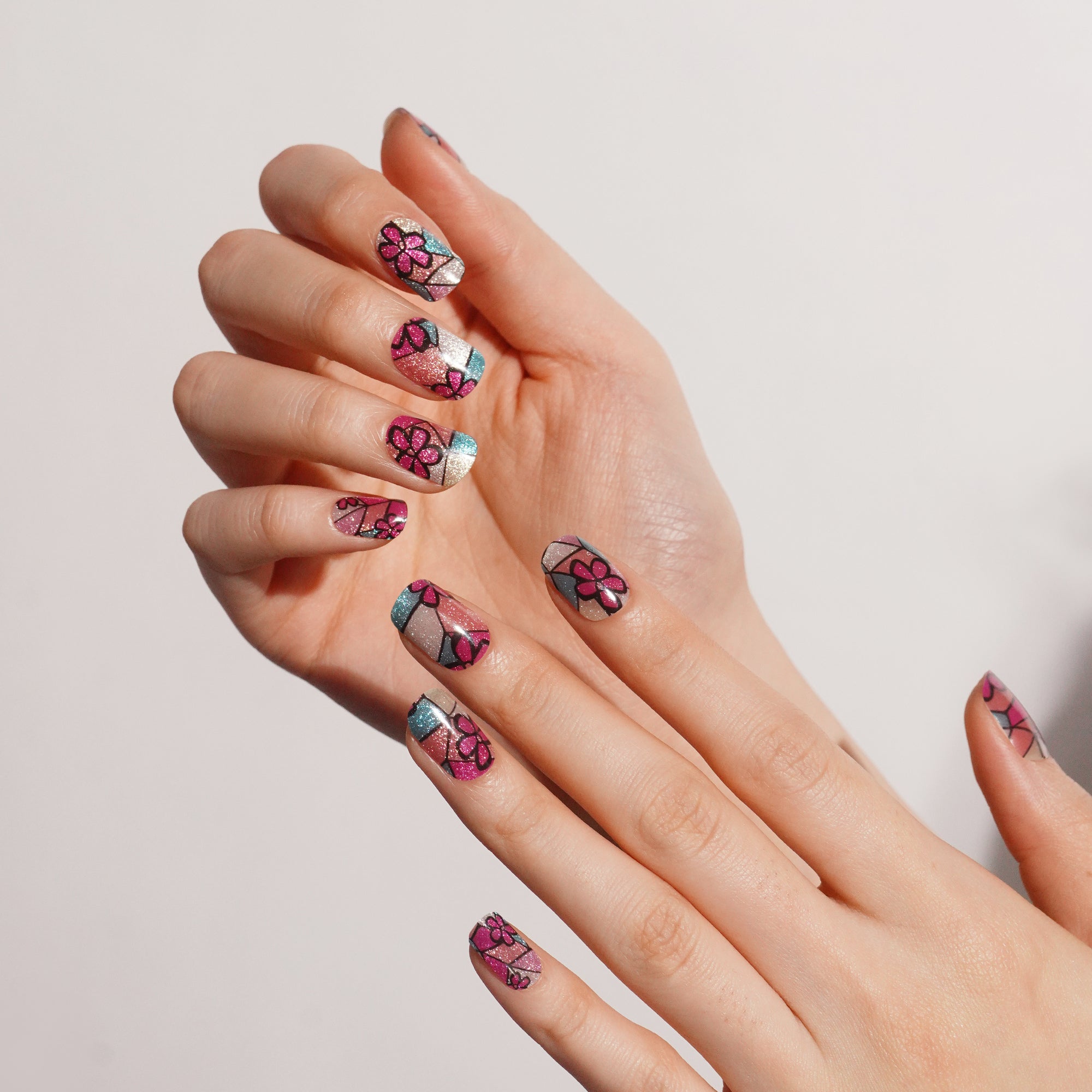 Artistic Floral Stained Glass Gel Nail Strips with Vibrant Bloom Effect | Stained Bloom-2892