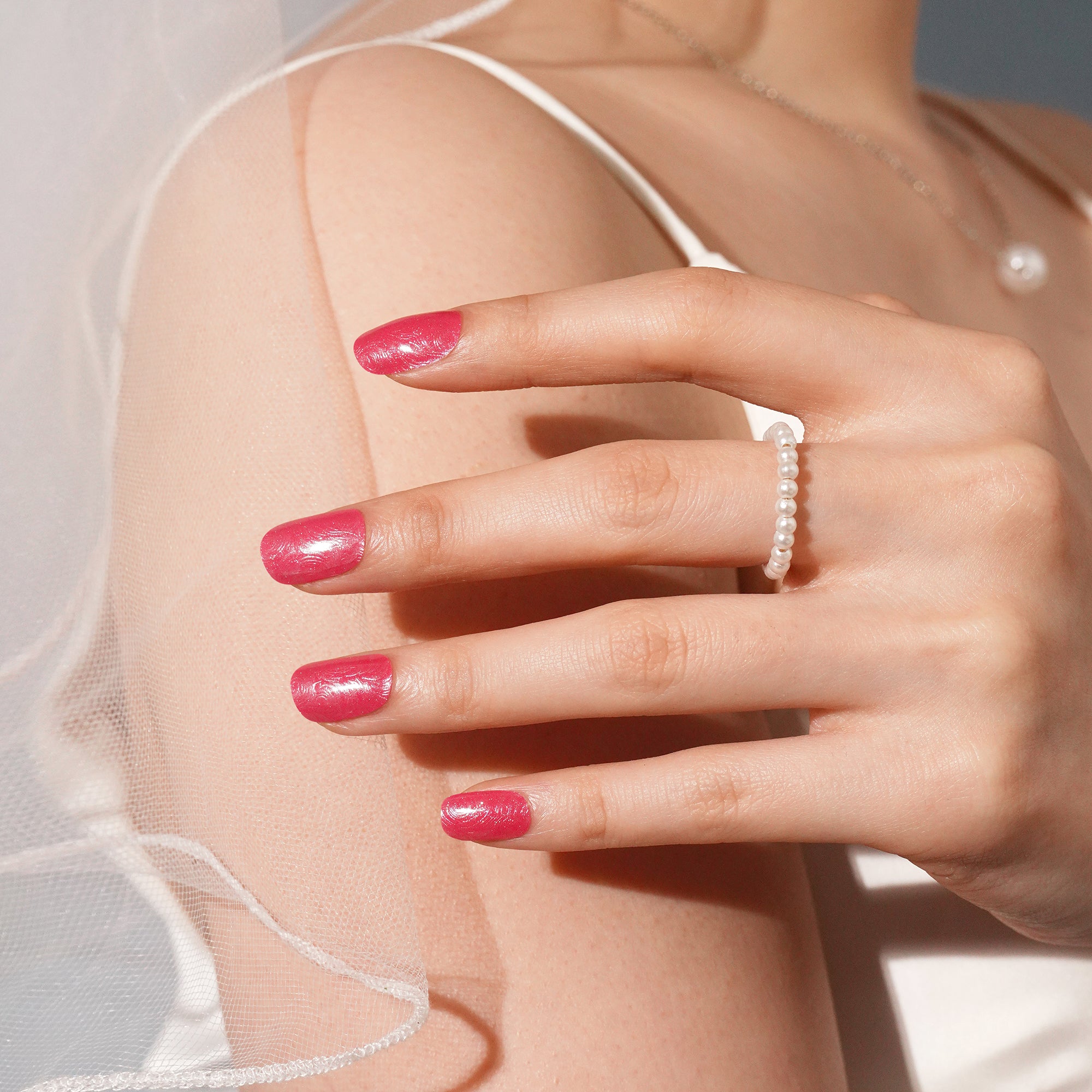 Radiant Floral Pink Gel Nail Strips with Soft Shimmer Elegance | Glow Petal-2893