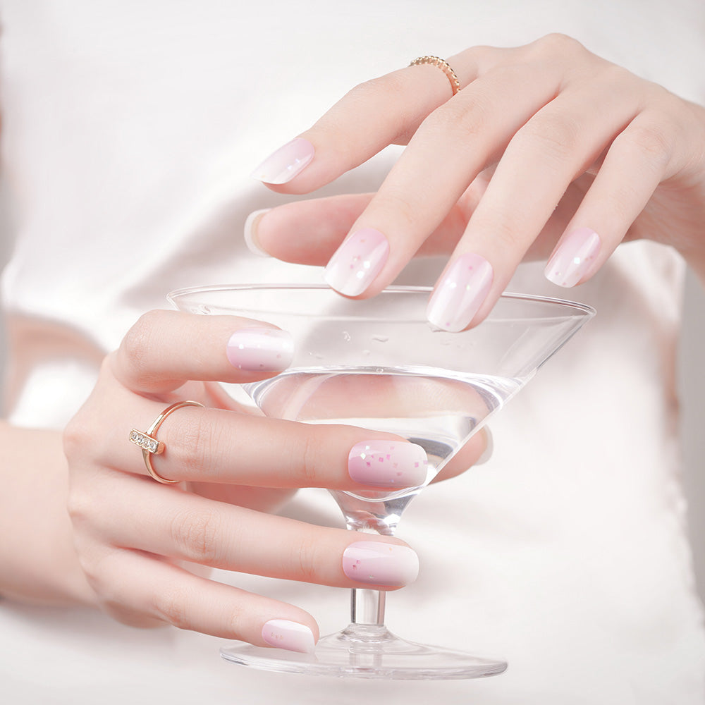 Pink Whisper Confetti Semi Cured Gel Nail Strips with Sheer Finish | Morning Dew - 2443