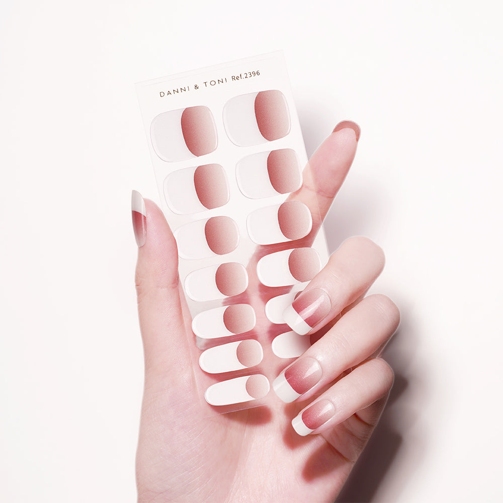 Velvet Rose French Tip Semi Cured Gel Nail Strips with Matte Finish | Heavenly Blush  - 2396