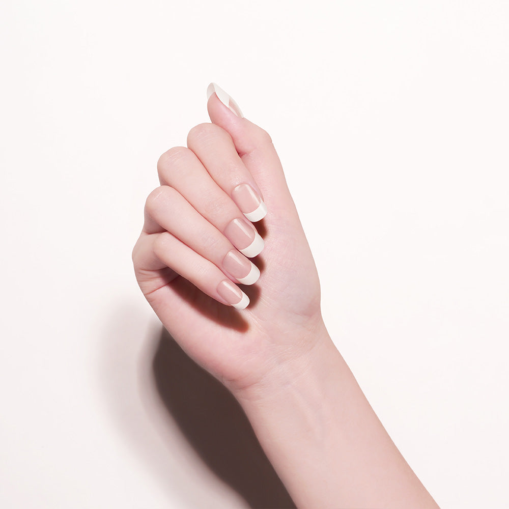 Classic French Tip Almond-Shaped Semi Cured gel nail strips | Crystal Frost - 2402