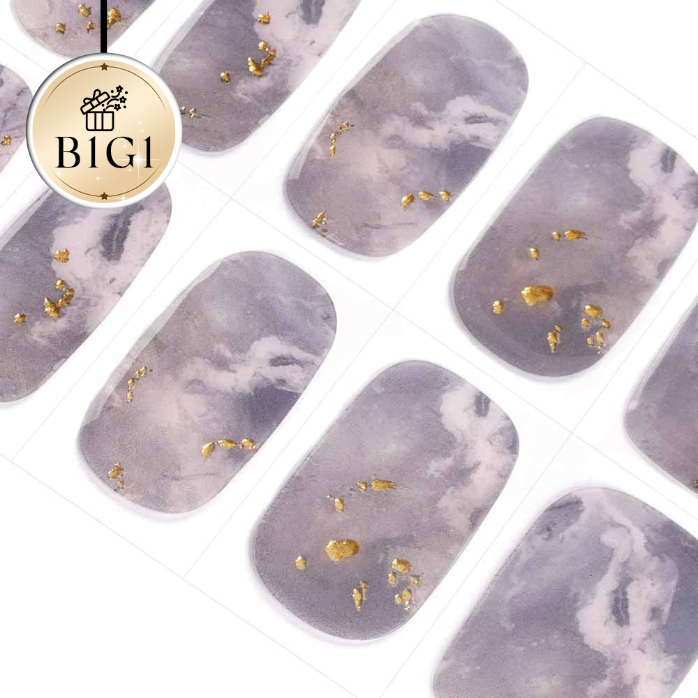 Lavender Dreams Marble Semi Cured Gel Nail Strips with Gold Flecks | Milky Way Maven - 3493