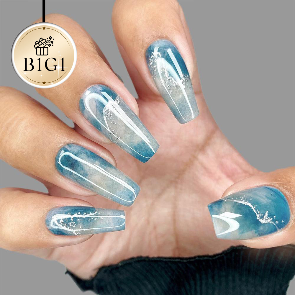 Blue Marble Gel Nail Stickers with silver lining | Marble Canyon | Danni & Toni 