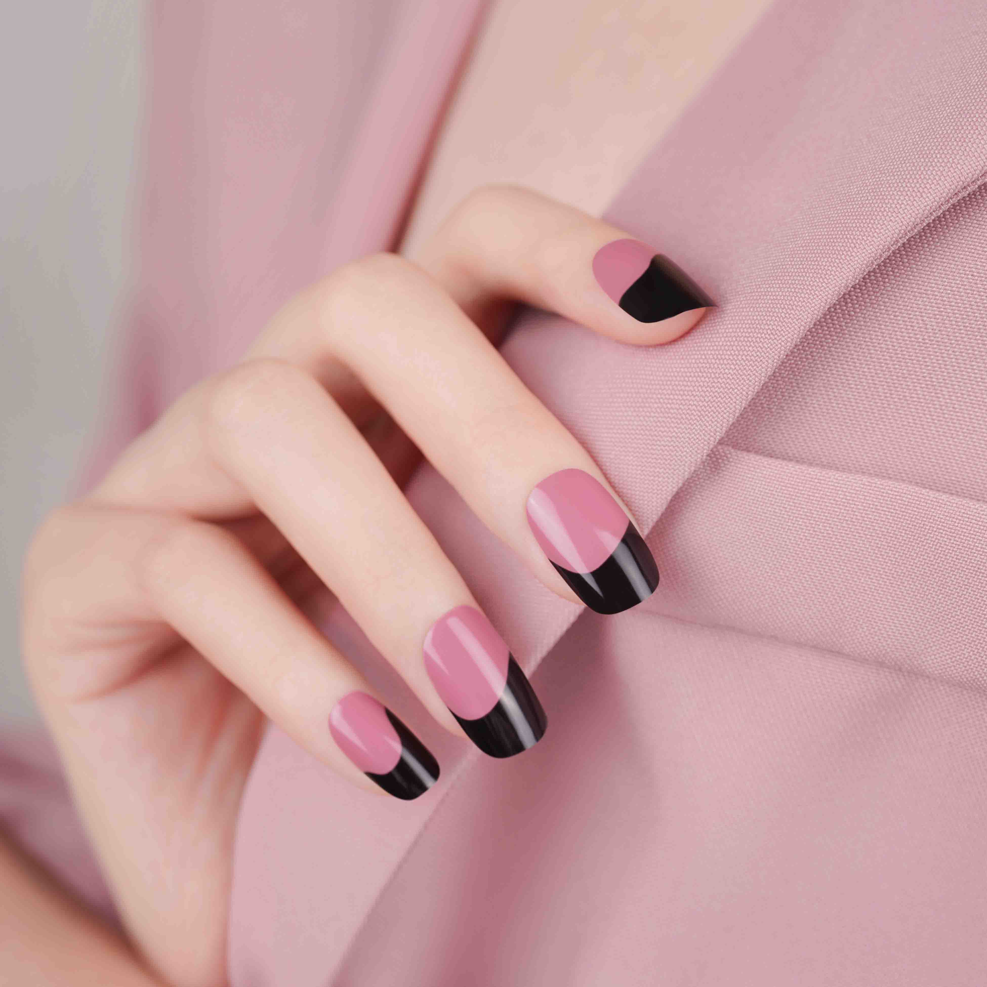 Pink Noir Duo-Tone Semi Cured Gel Nail Strips | Rolling Hills  - 2409