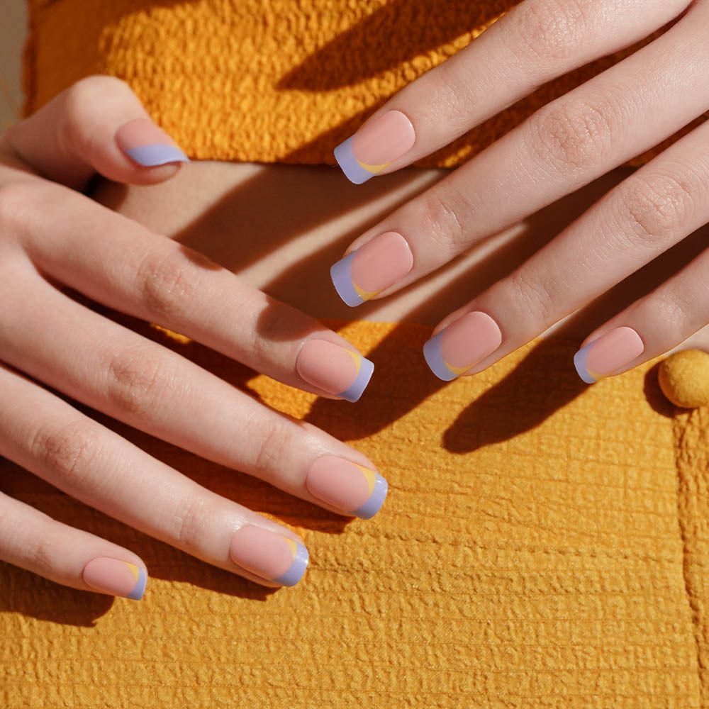 Sunset Serenity French Tip Semi Cured gel nail strips | Sunlit Serenity - 2501