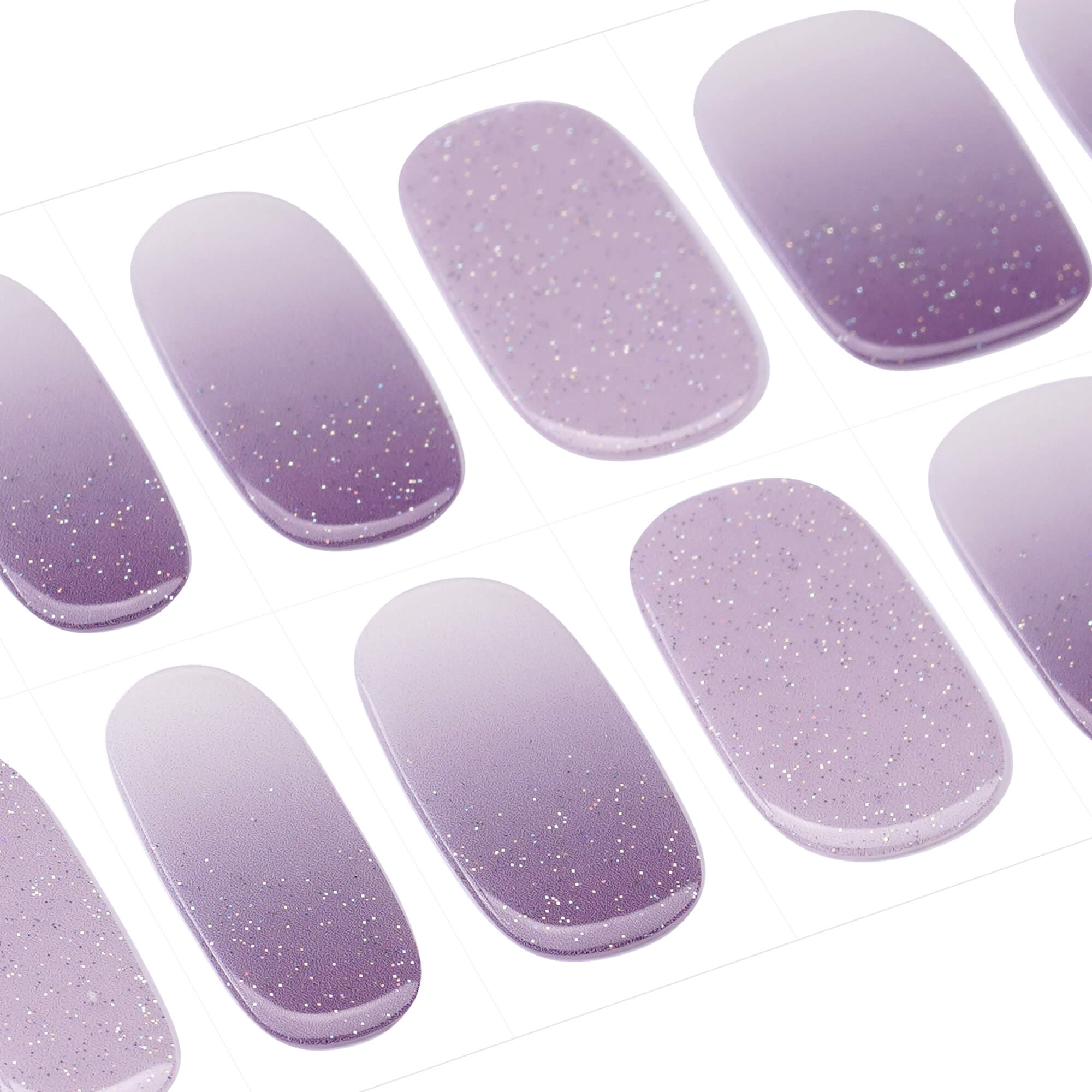 Purple Ombre with Silver Glitter Semi-Cured Gel Nail Strips | Celestial Veil - 2695
