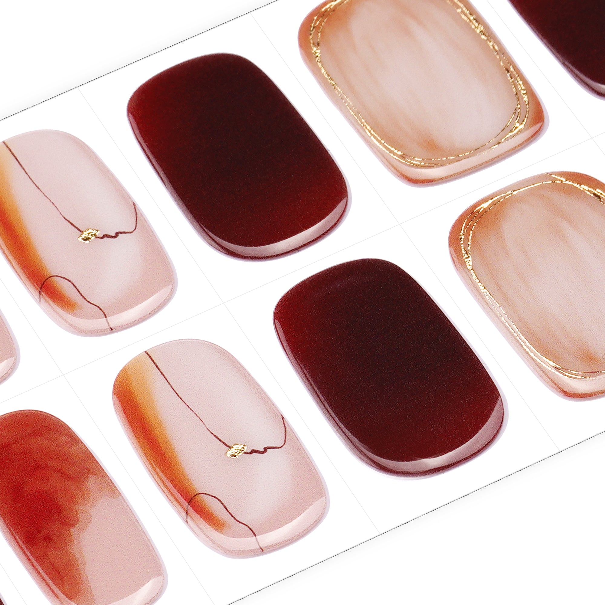 Brown & Gold Marbled Semi-Cured Gel Nails | Amber Espresso Elegance - 2642