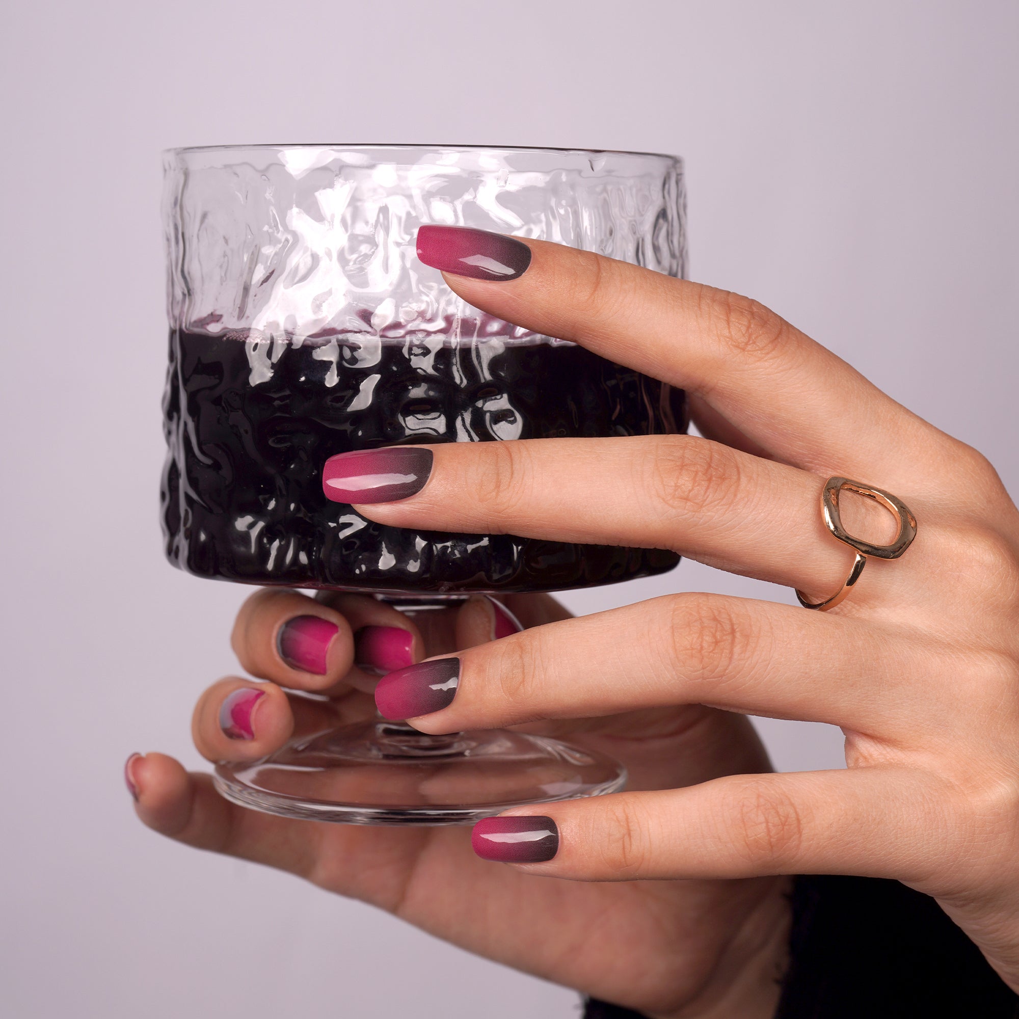 Purple & Black Gradient Semi-Cured Gel Nail Strips | Berry Ombre - 2606