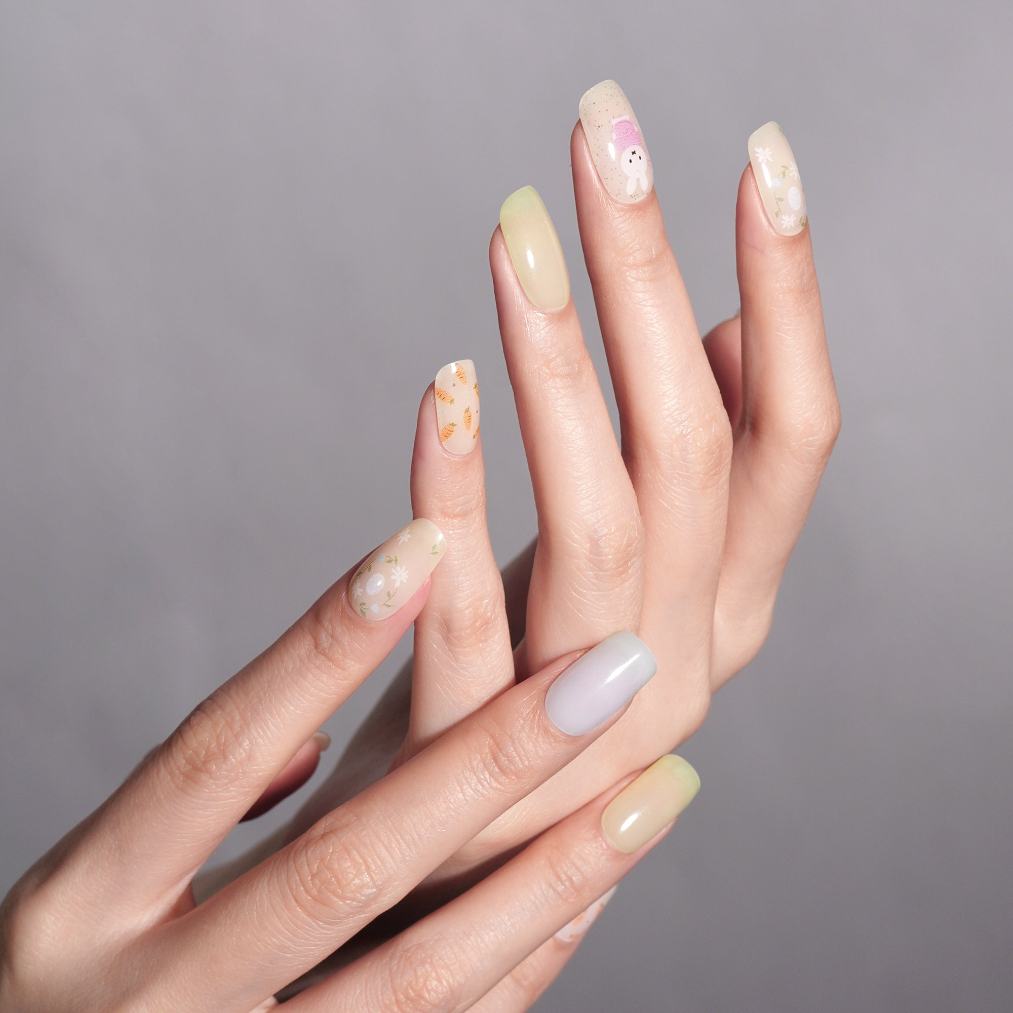 Cute Pastel Spring & Rabbit Design Gel Nail Strips | Whimsical Woodland - 2658