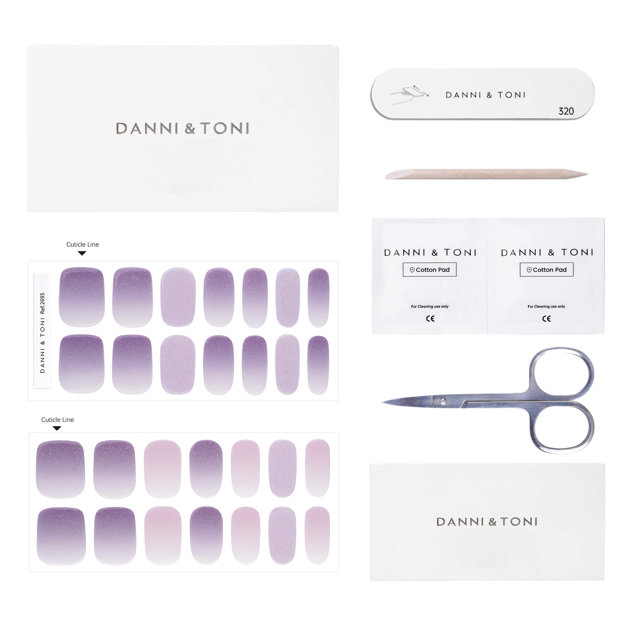 Purple Ombre with Silver Glitter Semi-Cured Gel Nail Strips | Celestial Veil - 2695