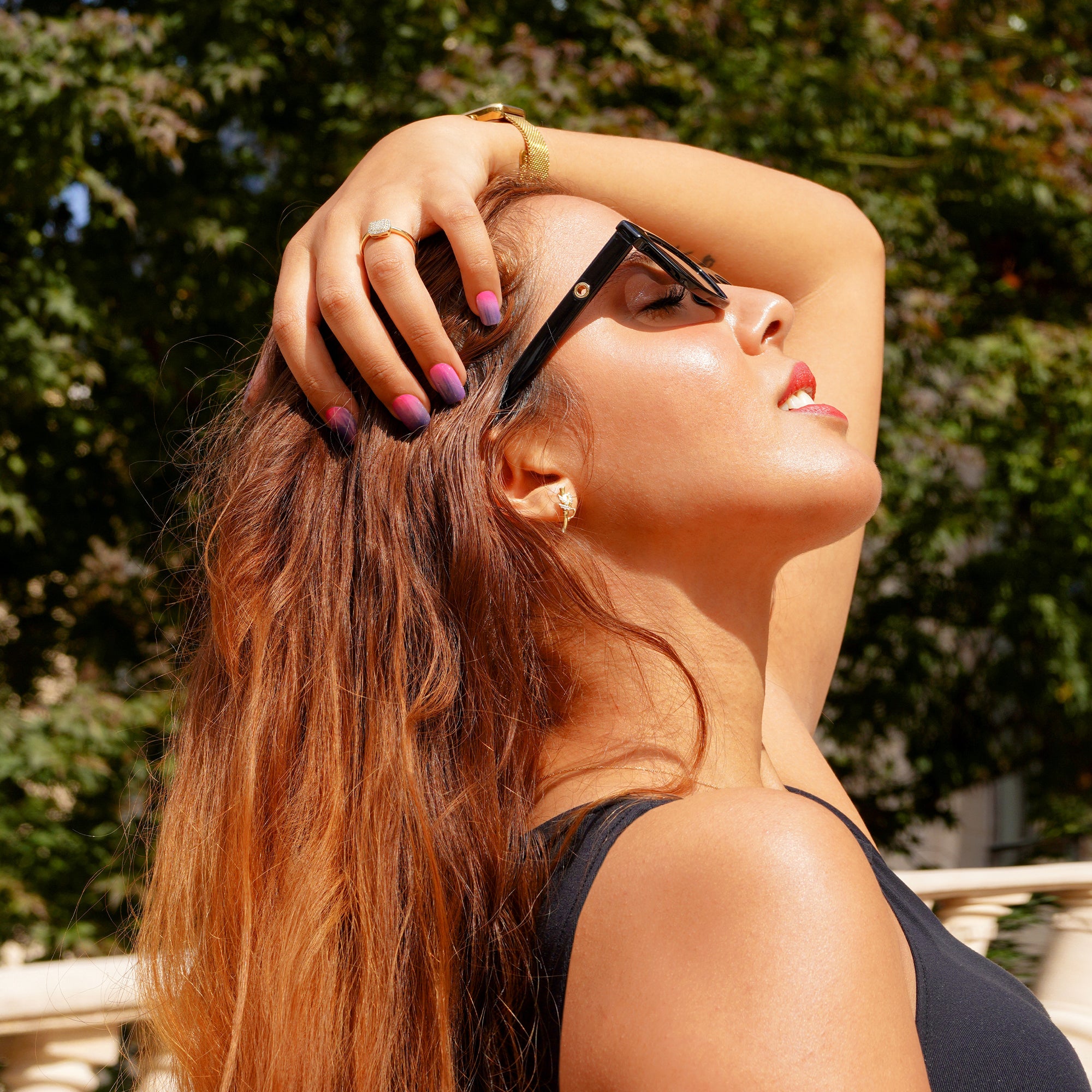 Purple & Pink Sparkling Sky Gradient Gel Nail Strips | Lavender Cascade - 2657