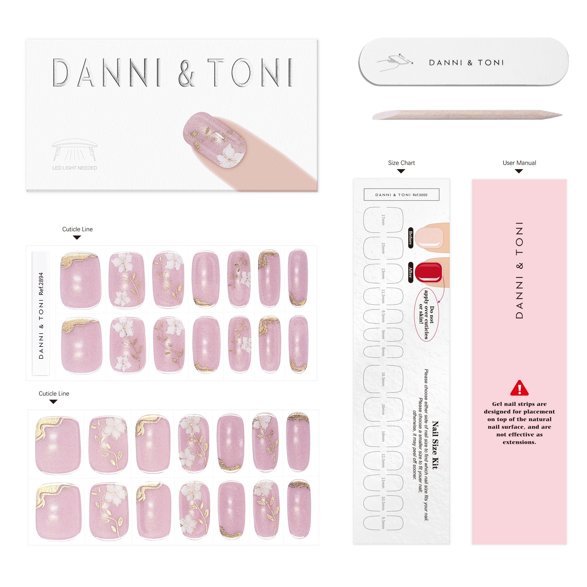 Romantic Floral Pink Gel Nail Strips with Soft Elegant Shine | Floral Grace-2894