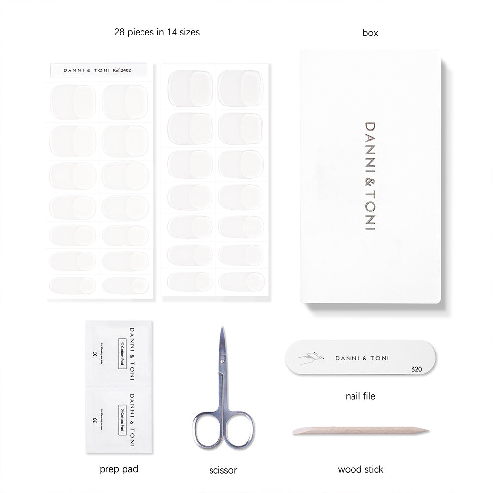 Classic French Tip Almond-Shaped Semi Cured gel nail strips | Crystal Frost - 2402