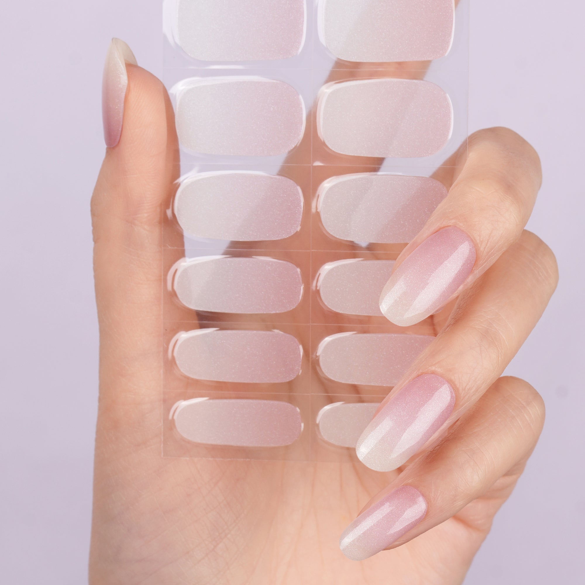 Pink & White Glitter Ombre Semi-Cured Gel Nail Strips | Cloud Halo - 2723