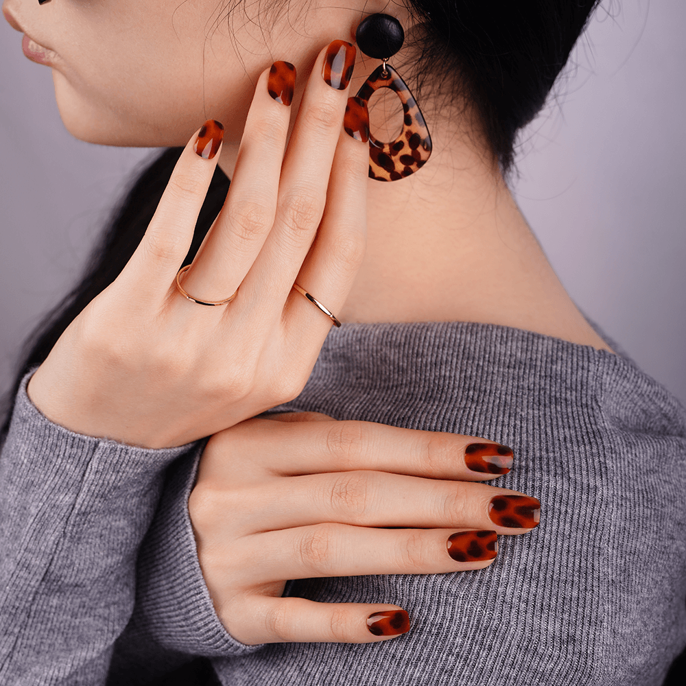Chic Tortoiseshell Semi-Cured Gel Nail Strips | Tortoise Glow-2805