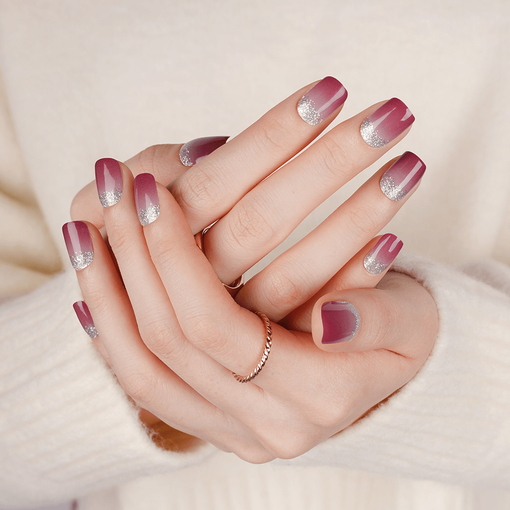 Icy Plum Shimmer Semi-Cured Gel Nail Strips | Plum Frost-2806