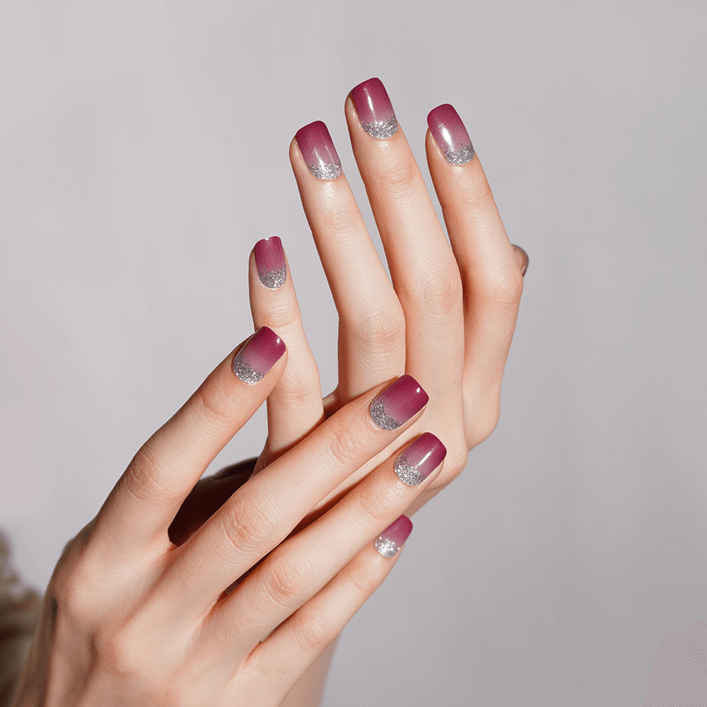 Icy Plum Shimmer Semi-Cured Gel Nail Strips | Plum Frost-2806