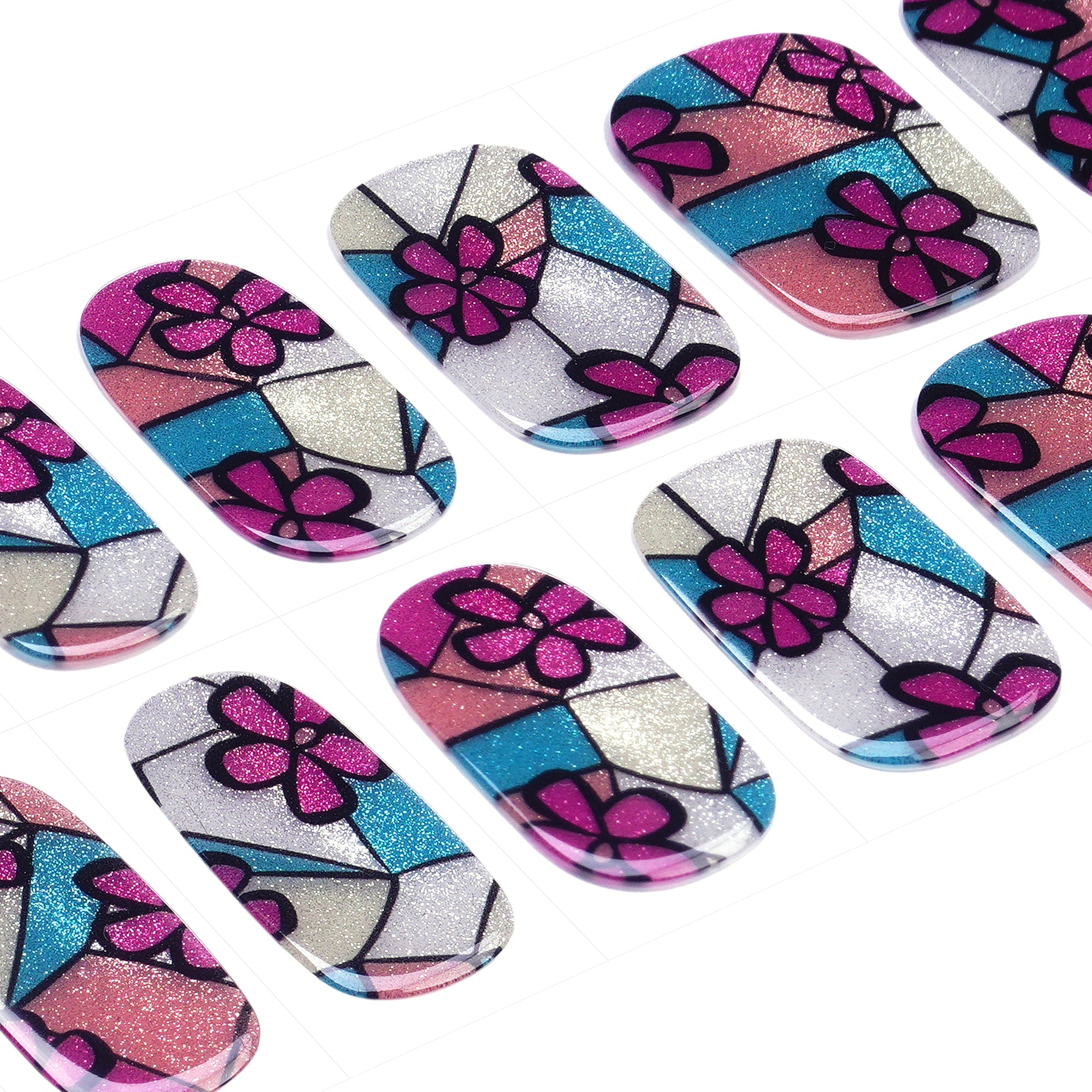 Artistic Floral Stained Glass Gel Nail Strips with Vibrant Bloom Effect | Stained Bloom-2892