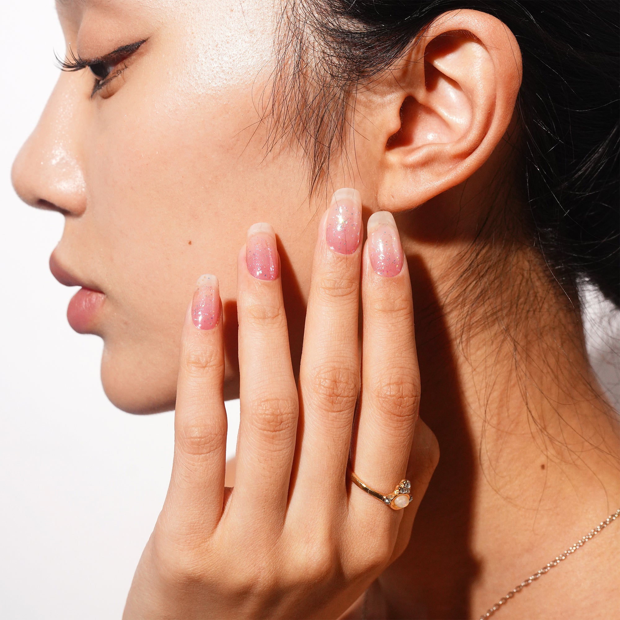 Pink Cosmic Gel Nail Strips with Iridescent Galaxy Glow | Pink Galaxy-2918