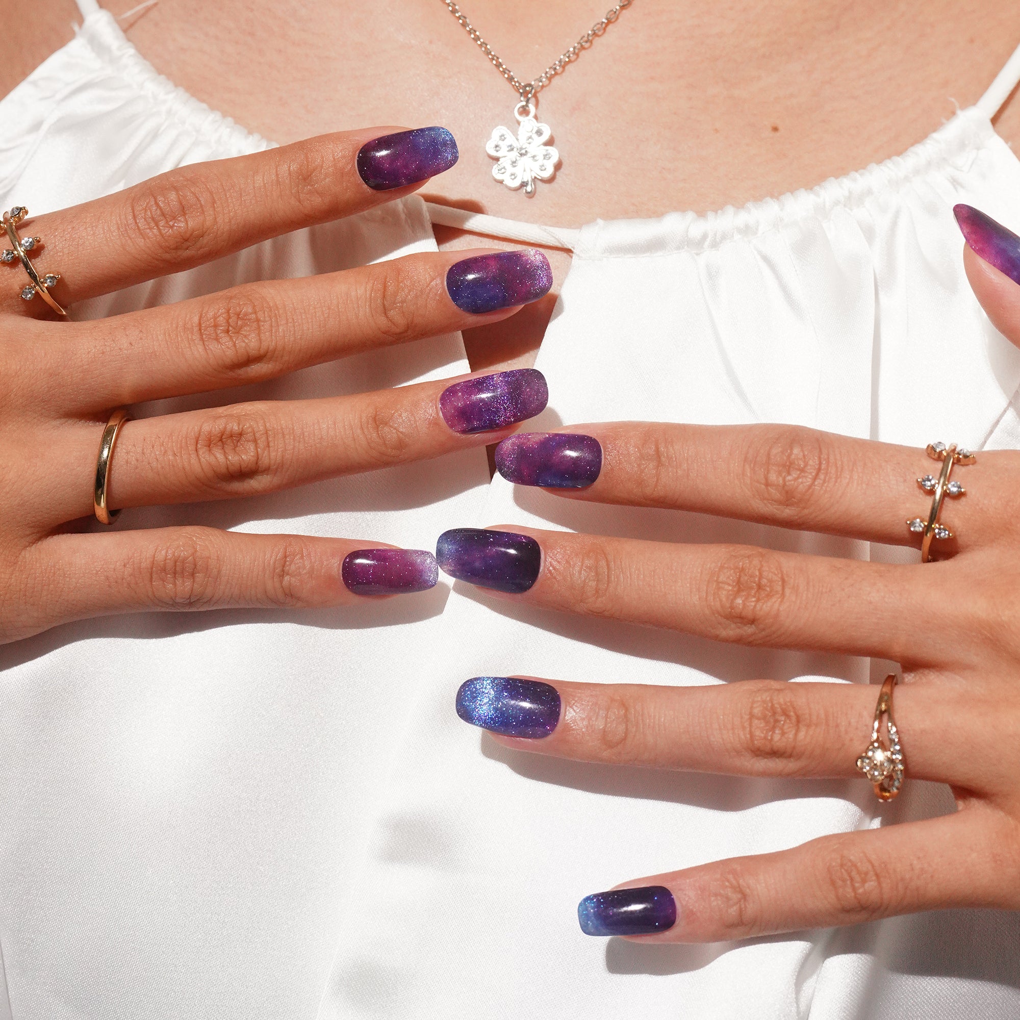 Galaxy Shimmer Gel Nail Strips with Cosmic Iridescent Glow | Cosmic Dream-2909
